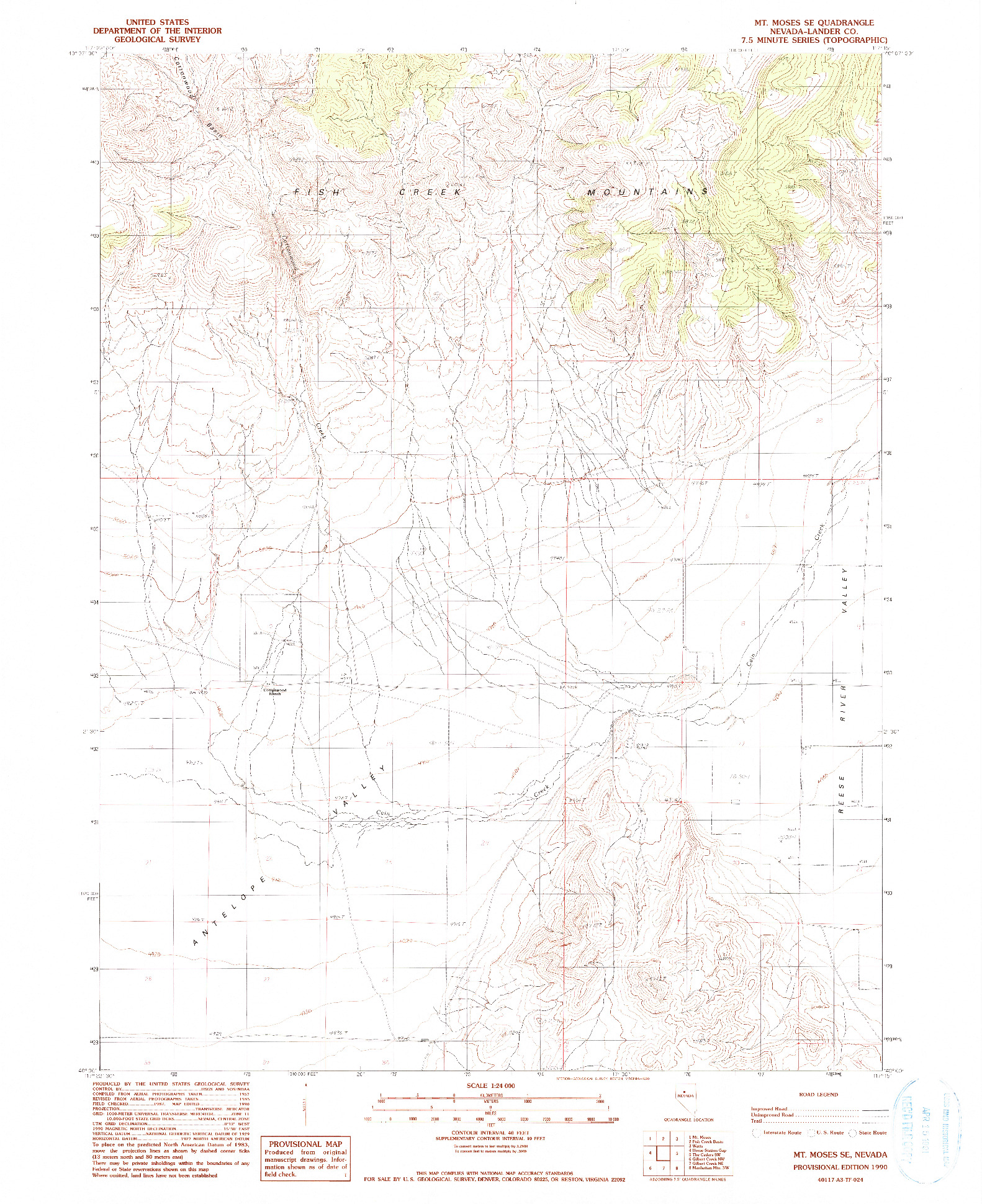 USGS 1:24000-SCALE QUADRANGLE FOR MT. MOSES SE, NV 1990