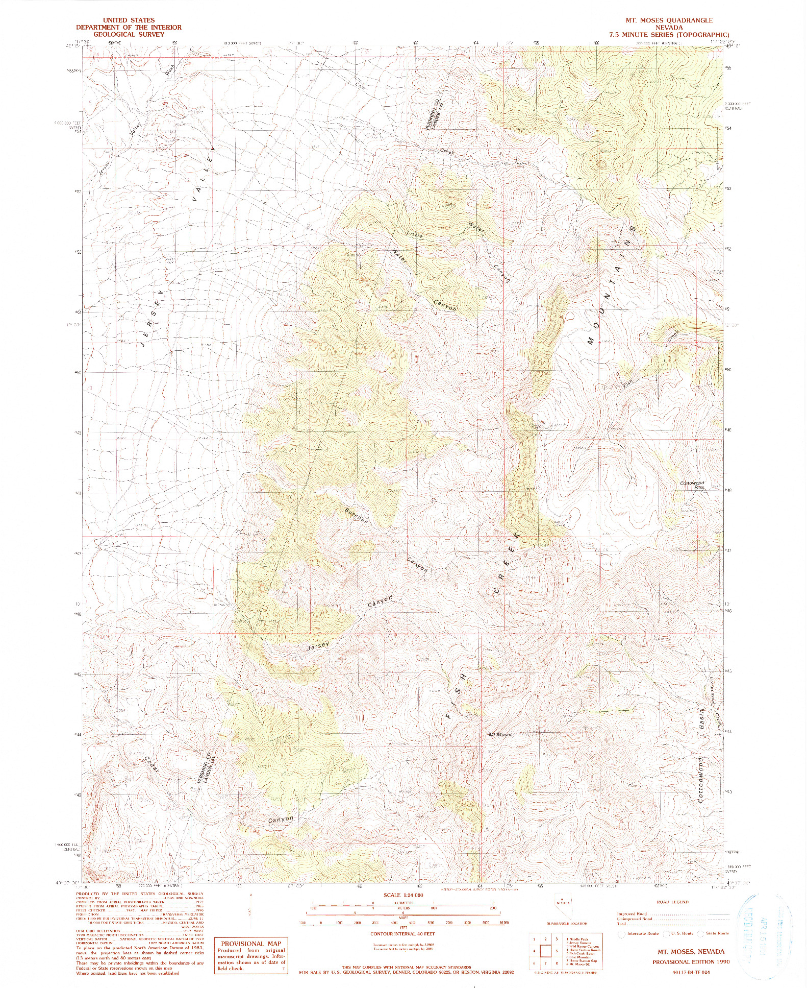 USGS 1:24000-SCALE QUADRANGLE FOR MT. MOSES, NV 1990