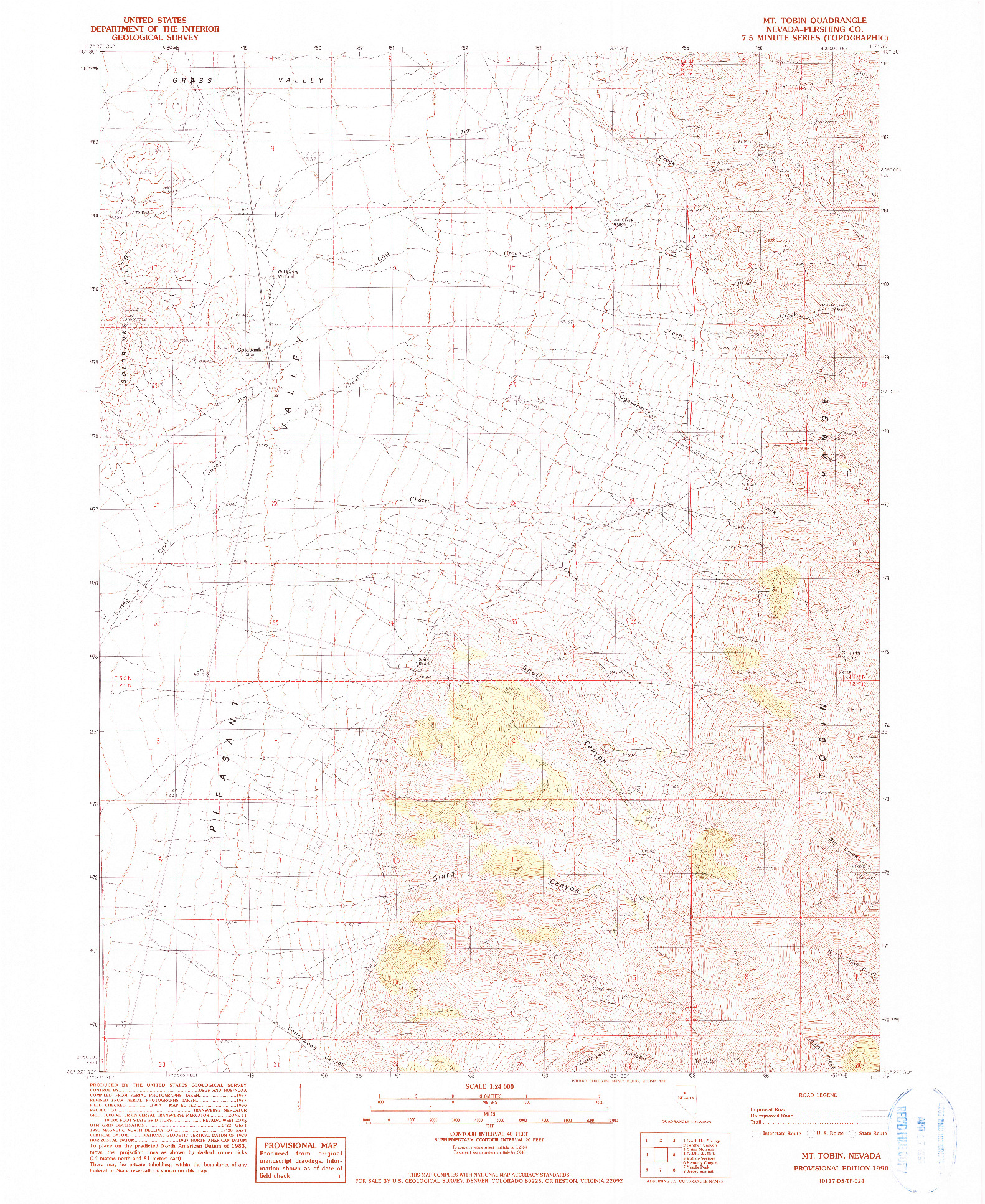 USGS 1:24000-SCALE QUADRANGLE FOR MT. TOBIN, NV 1990