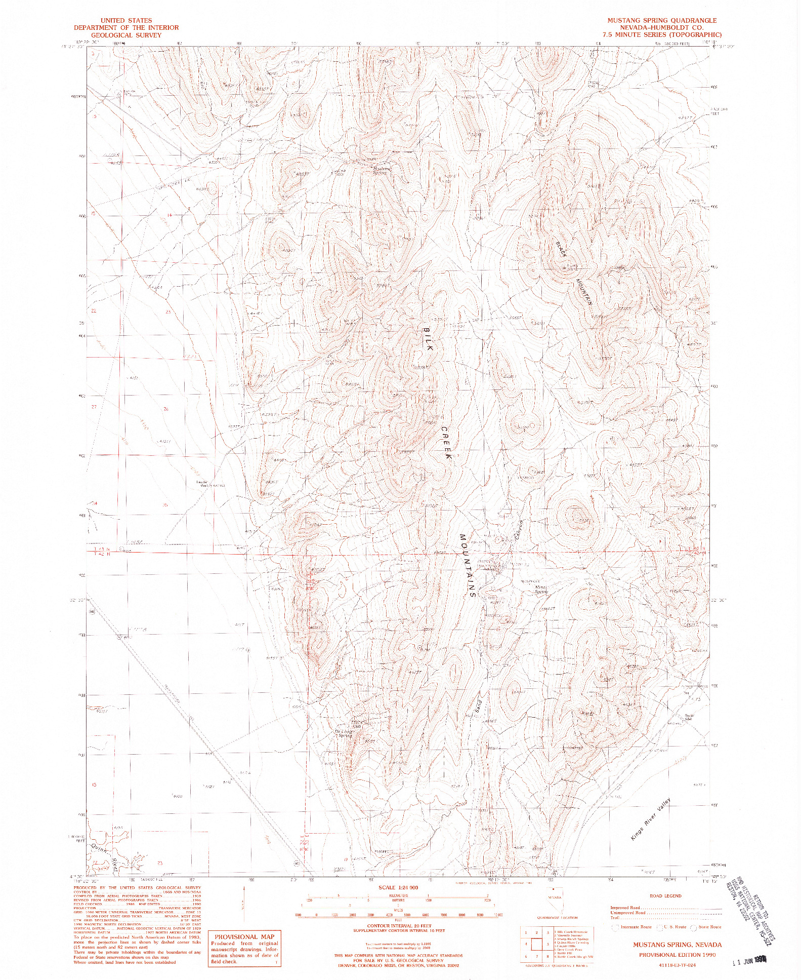 USGS 1:24000-SCALE QUADRANGLE FOR MUSTANG SPRING, NV 1990