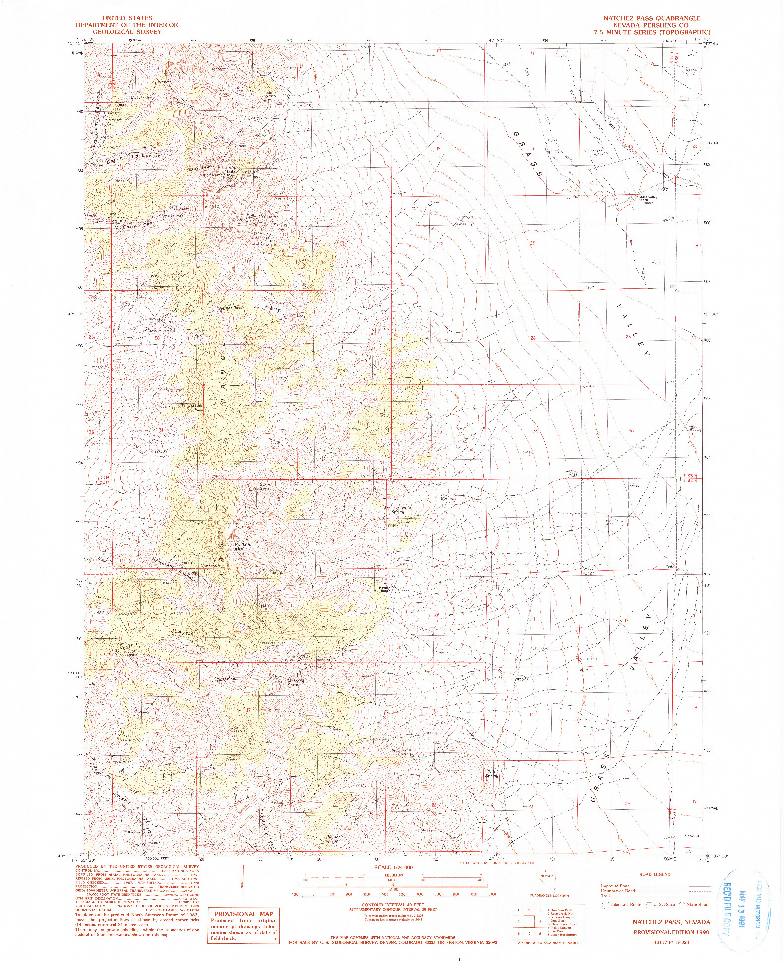 USGS 1:24000-SCALE QUADRANGLE FOR NATCHEZ PASS, NV 1990