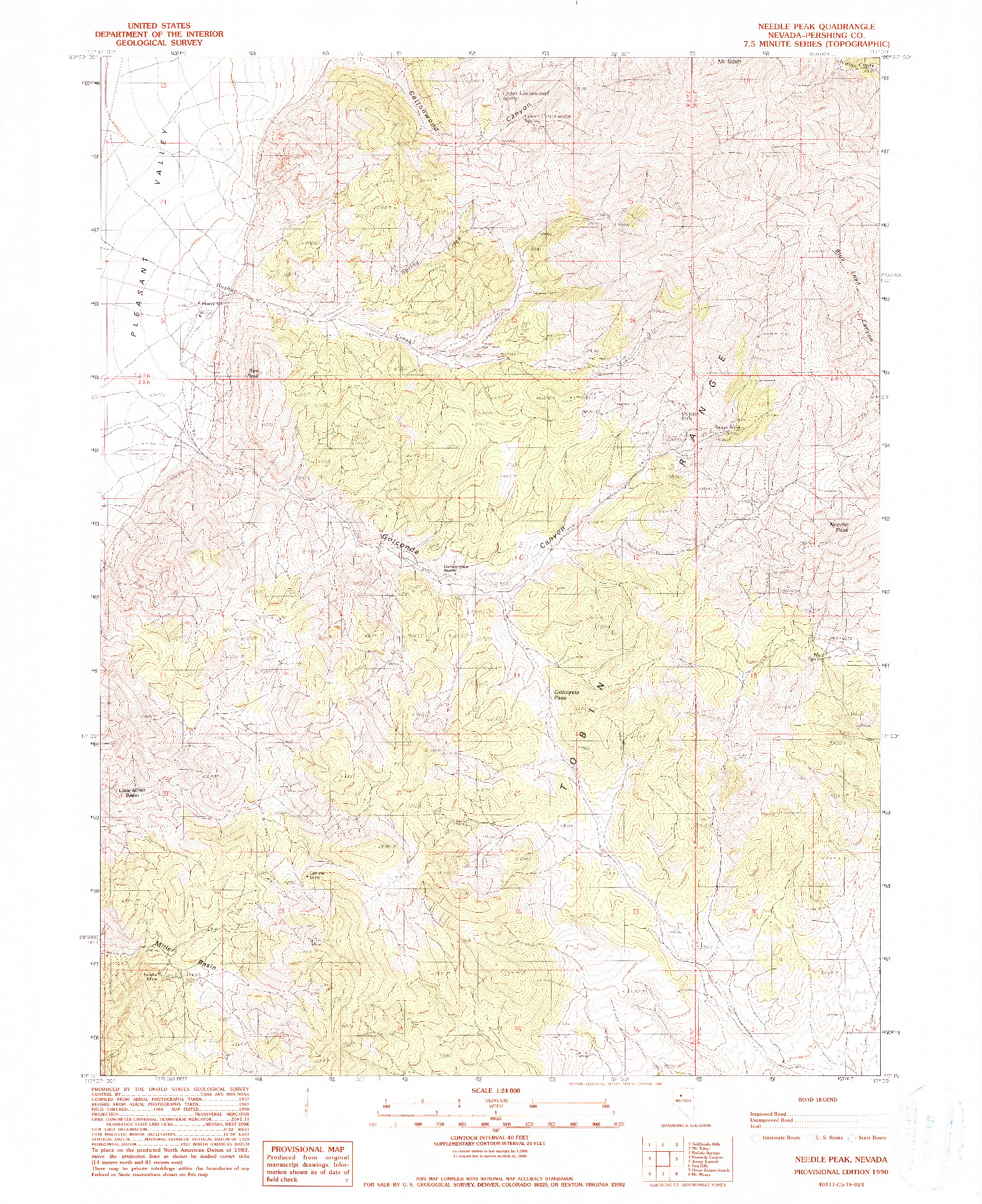 USGS 1:24000-SCALE QUADRANGLE FOR NEEDLE PEAK, NV 1990