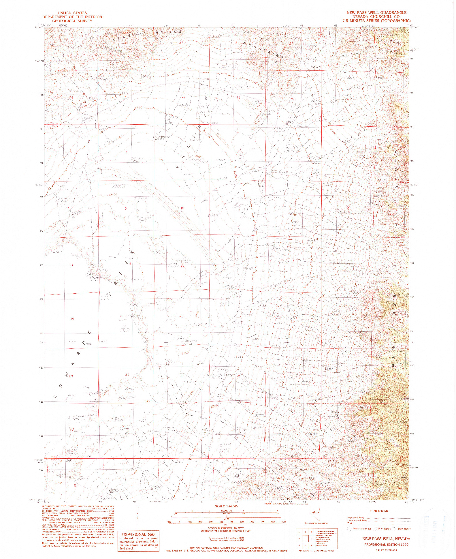 USGS 1:24000-SCALE QUADRANGLE FOR NEW PASS WELL, NV 1990