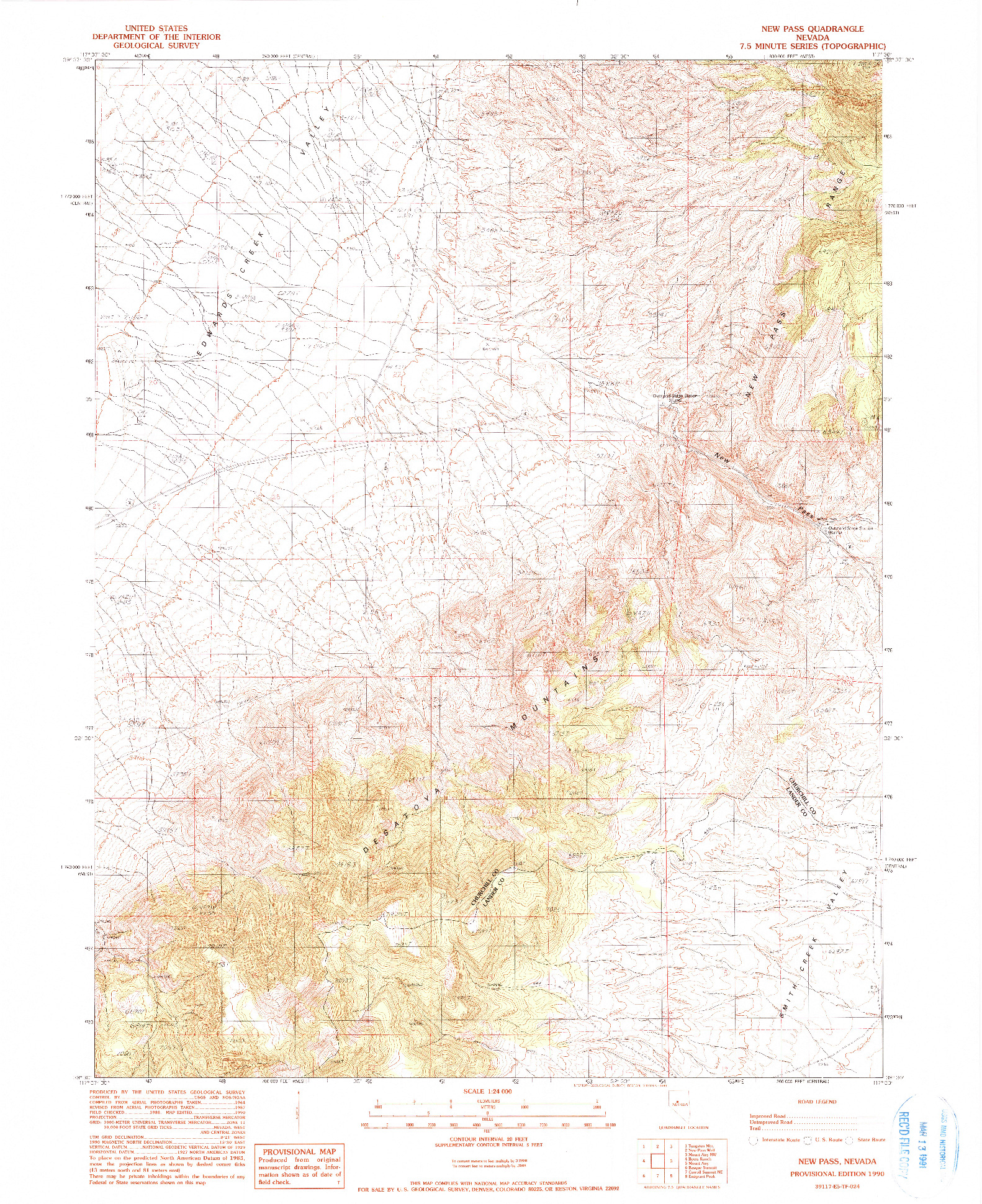 USGS 1:24000-SCALE QUADRANGLE FOR NEW PASS, NV 1990