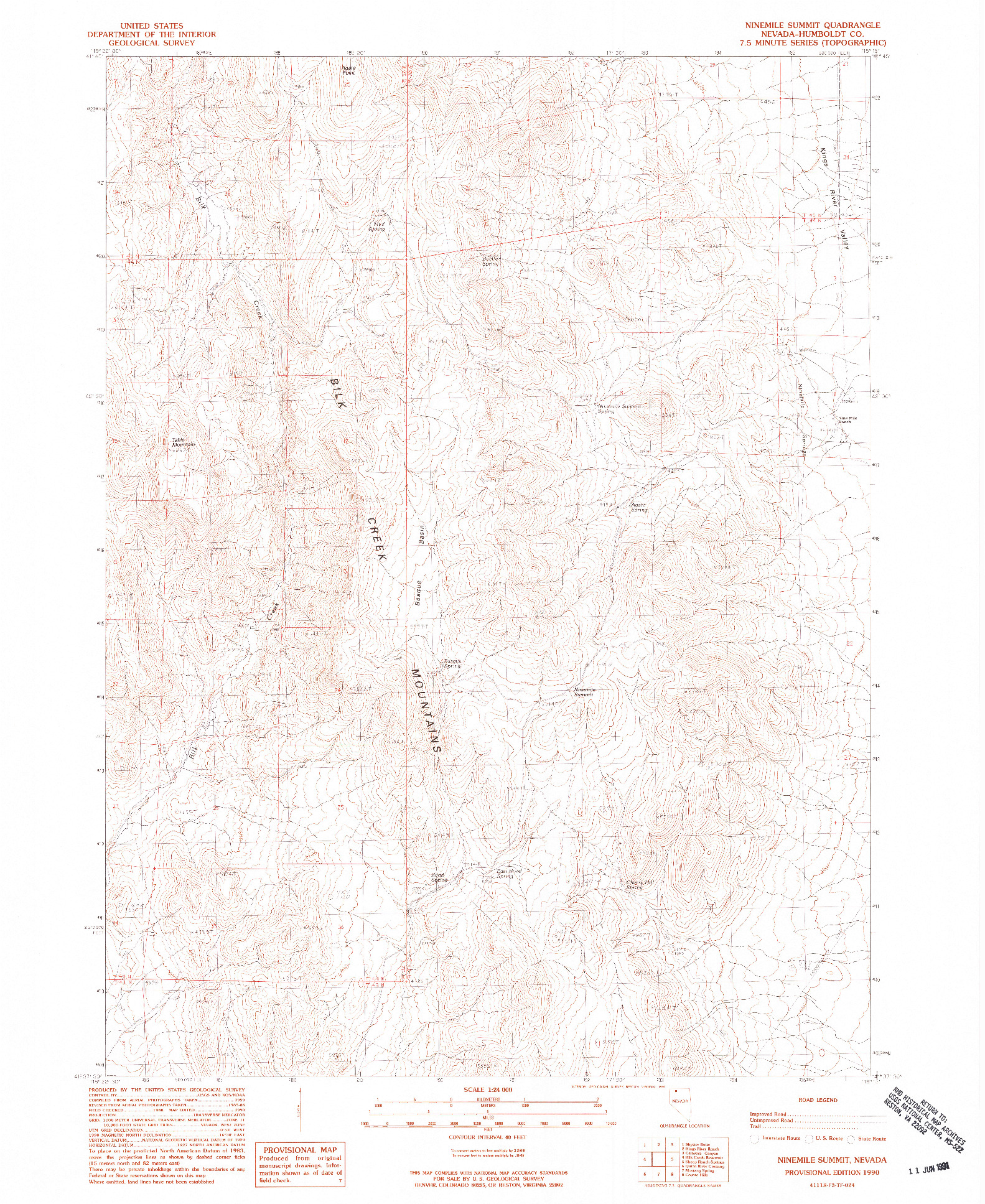 USGS 1:24000-SCALE QUADRANGLE FOR NINEMILE SUMMIT, NV 1990