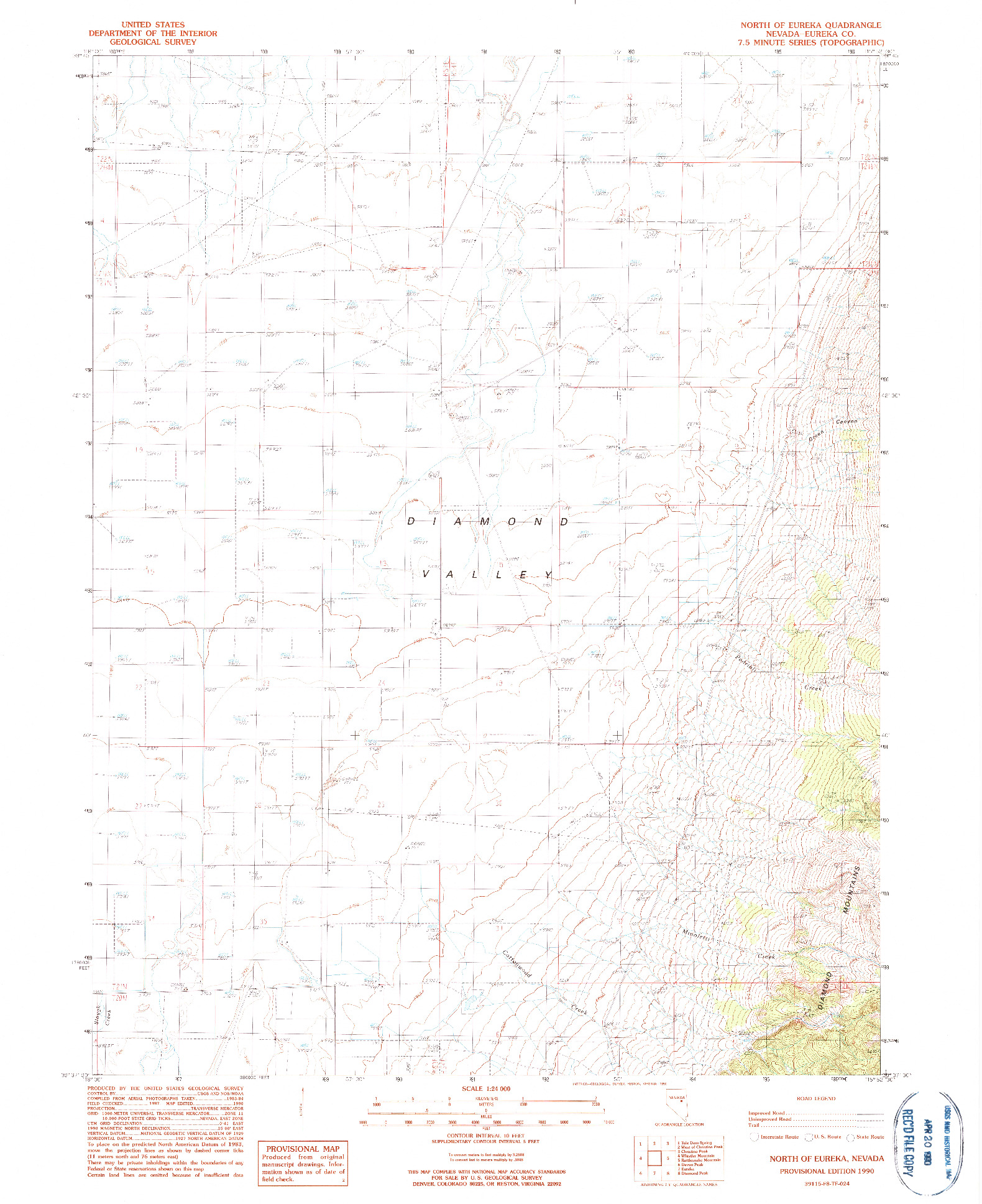 USGS 1:24000-SCALE QUADRANGLE FOR NORTH OF EUREKA, NV 1990