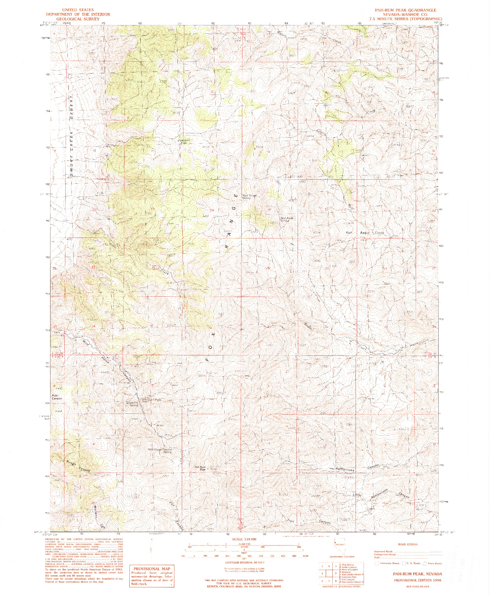 USGS 1:24000-SCALE QUADRANGLE FOR PAH-RUM PEAK, NV 1990