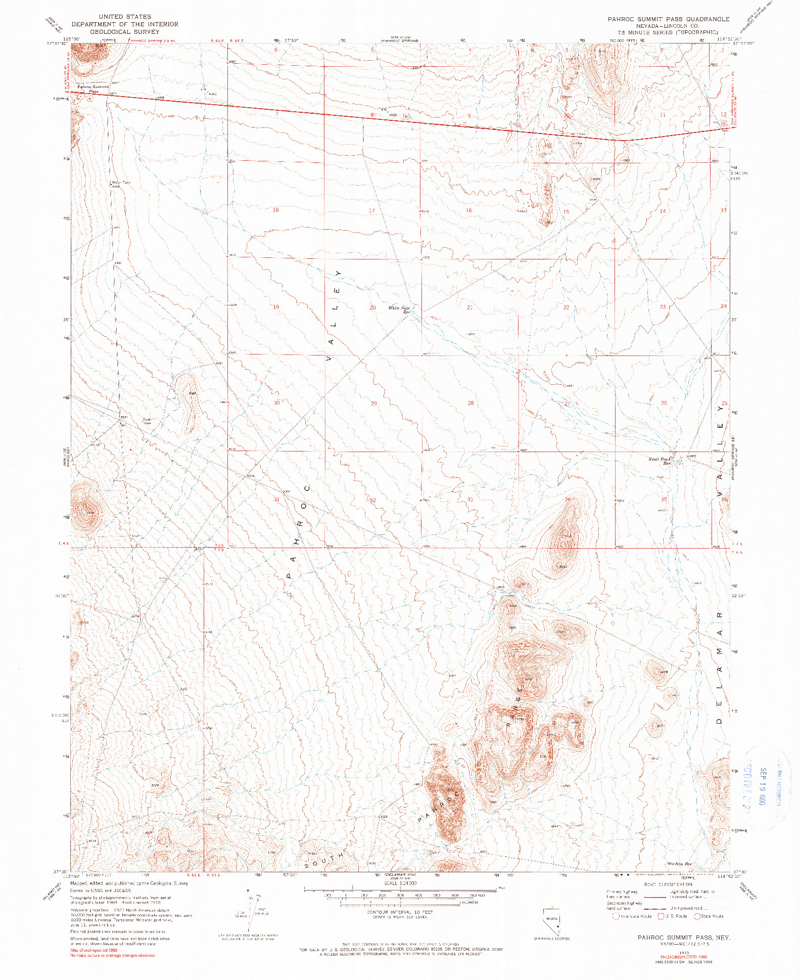 USGS 1:24000-SCALE QUADRANGLE FOR PAHROC SUMMIT PASS, NV 1970