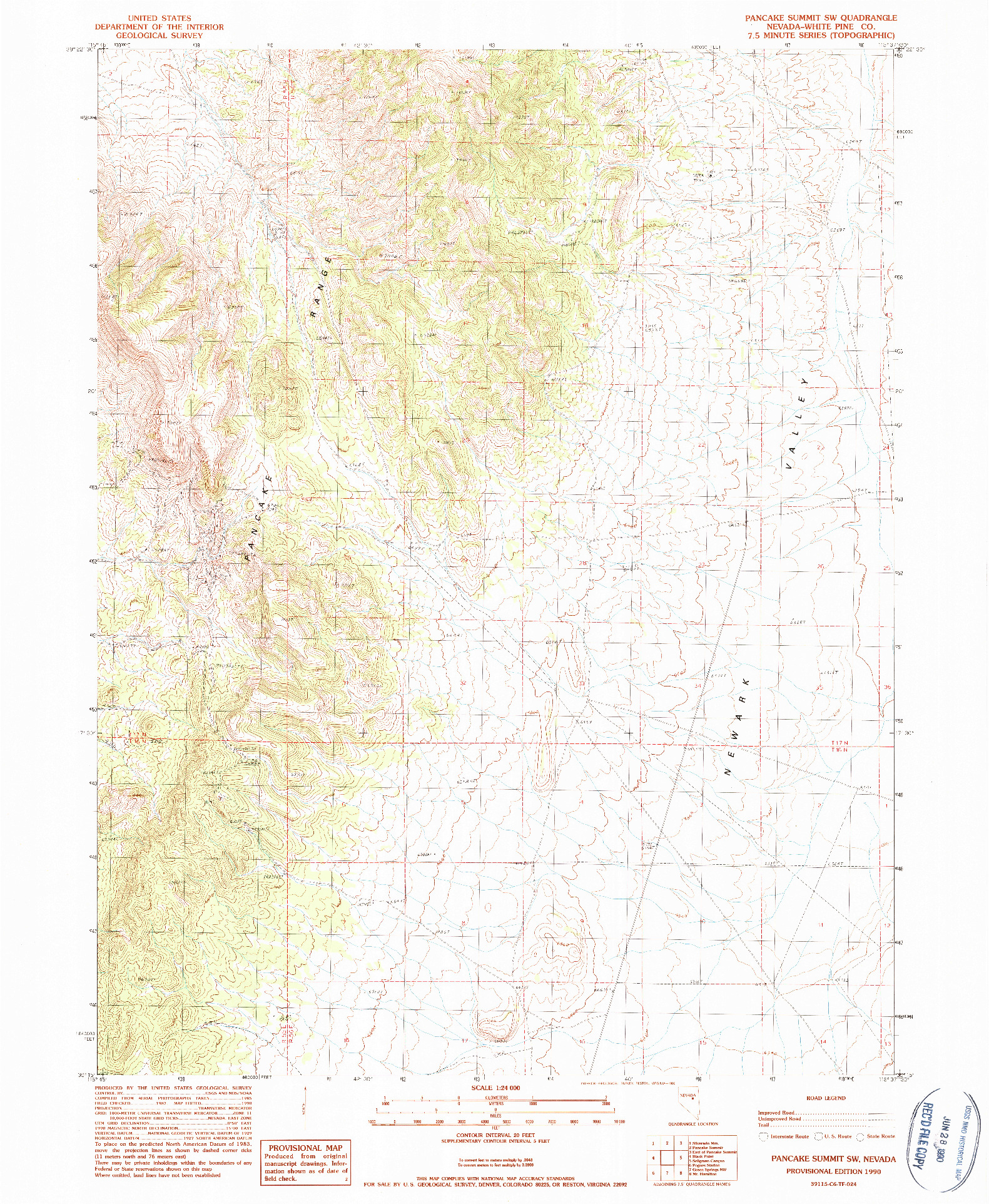 USGS 1:24000-SCALE QUADRANGLE FOR PANCAKE SUMMIT SW, NV 1990
