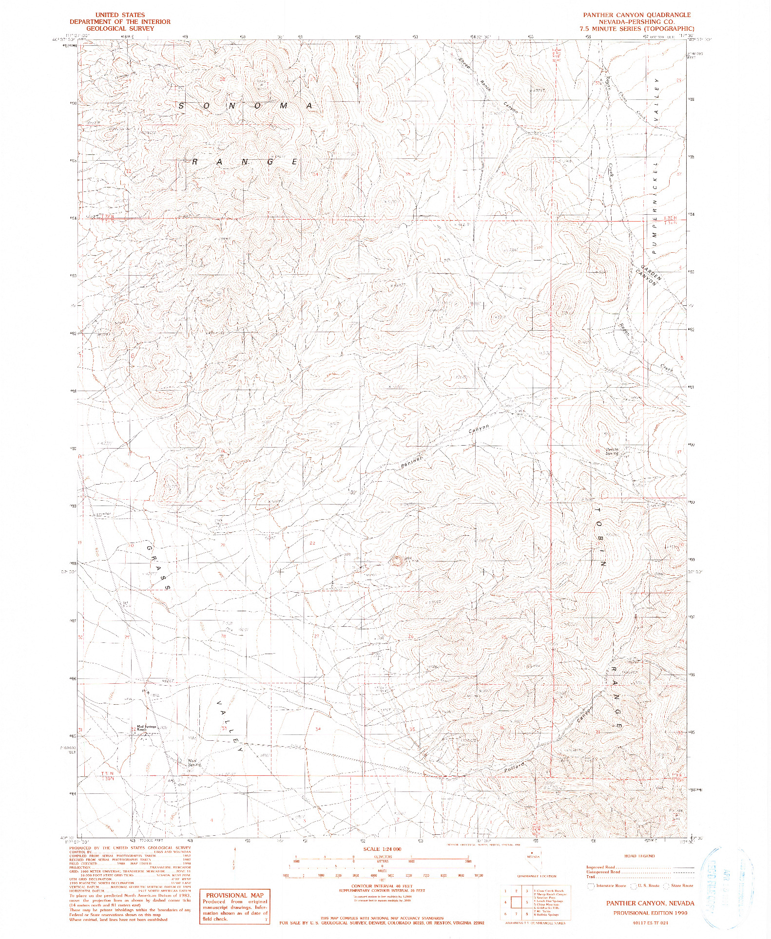 USGS 1:24000-SCALE QUADRANGLE FOR PANTHER CANYON, NV 1990