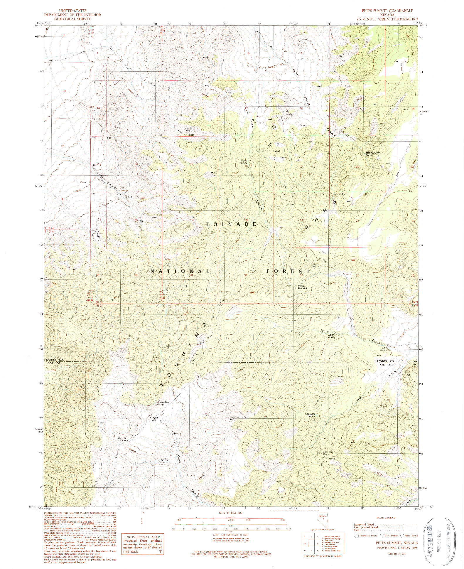 USGS 1:24000-SCALE QUADRANGLE FOR PETES SUMMIT, NV 1989