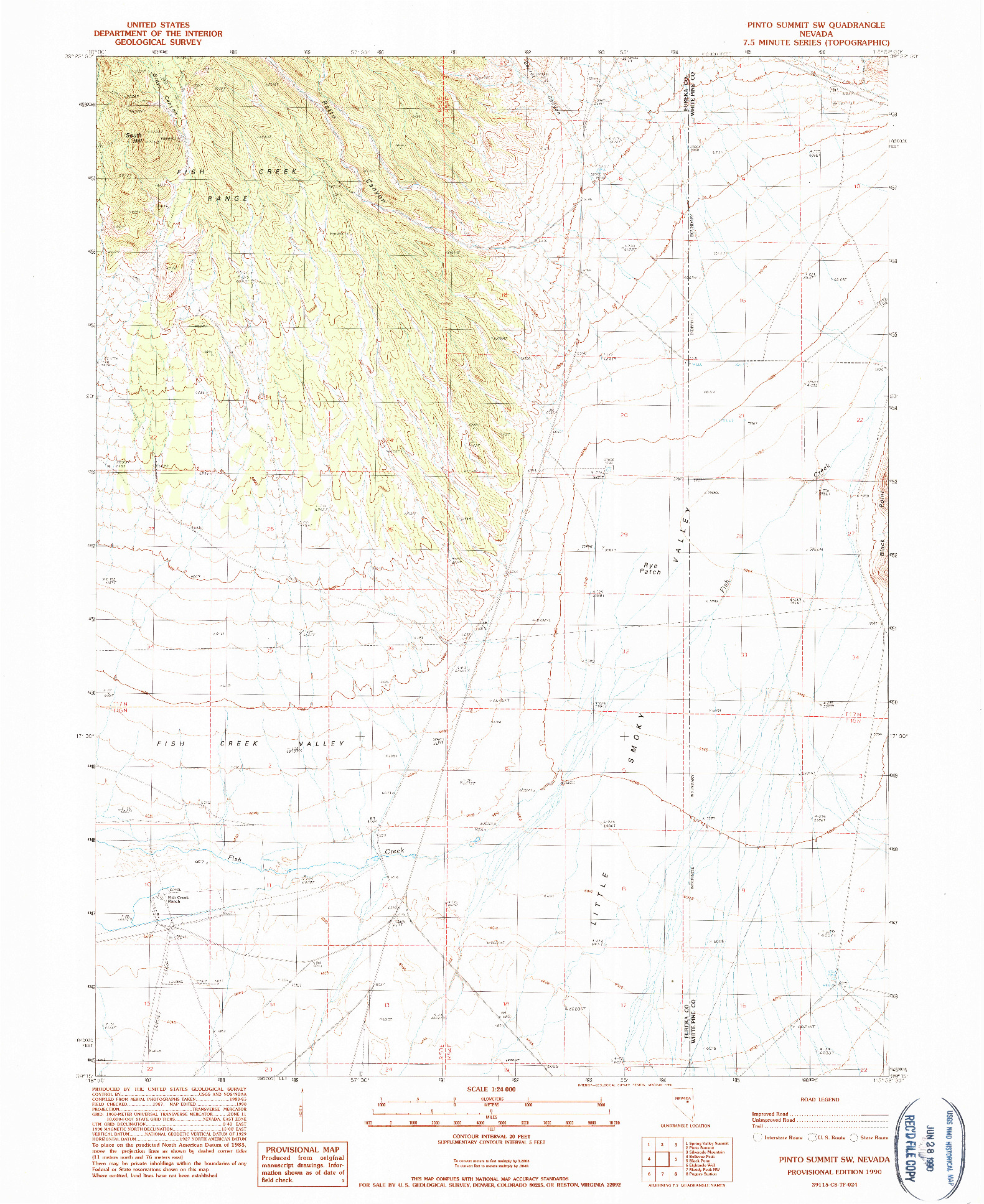 USGS 1:24000-SCALE QUADRANGLE FOR PINTO SUMMIT SW, NV 1990