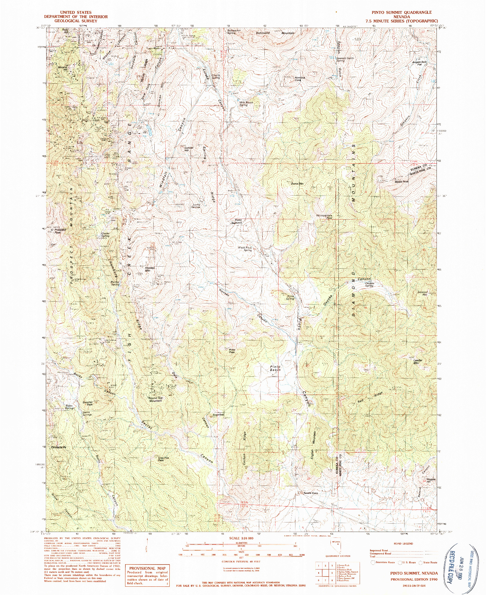 USGS 1:24000-SCALE QUADRANGLE FOR PINTO SUMMIT, NV 1990