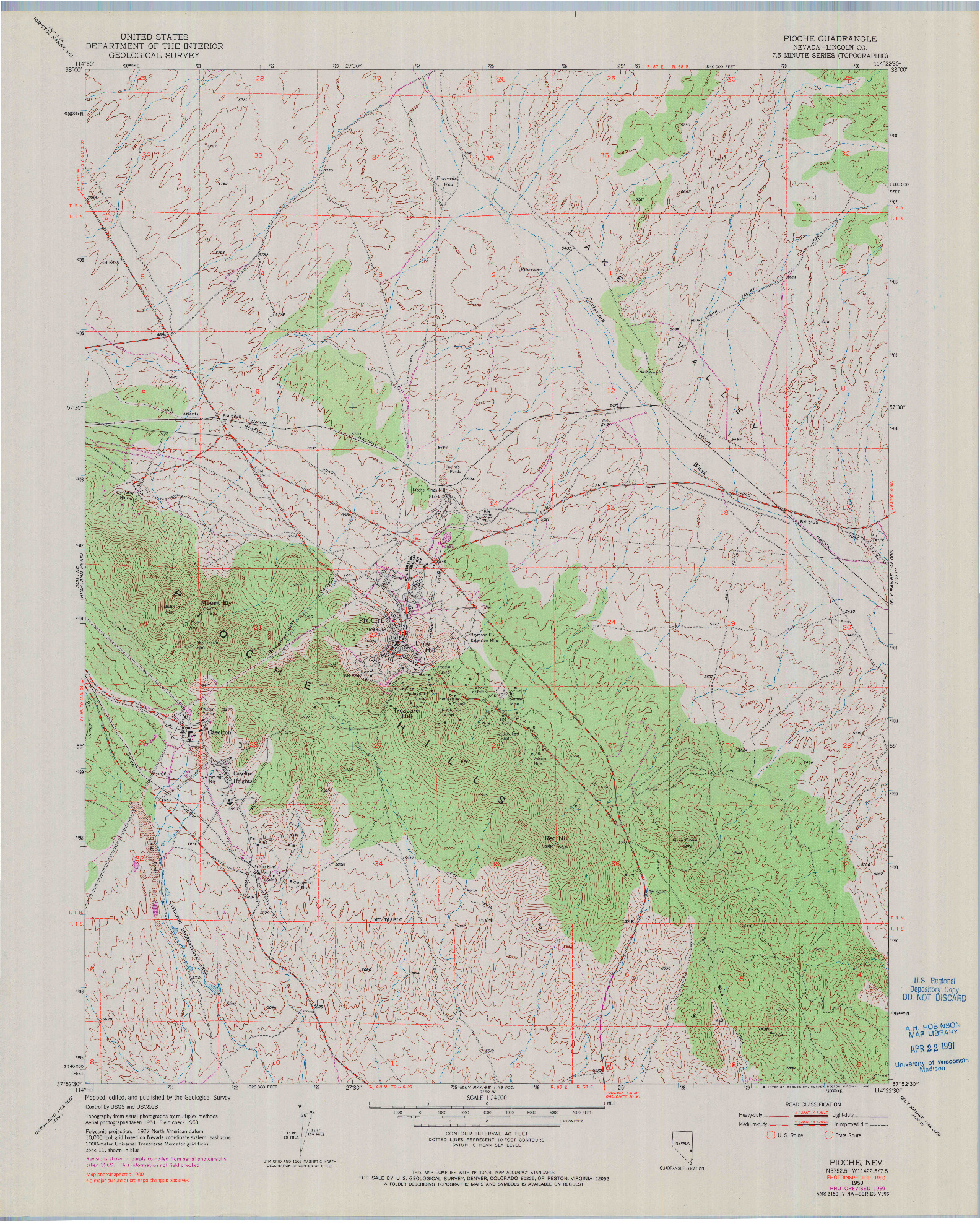 USGS 1:24000-SCALE QUADRANGLE FOR PIOCHE, NV 1953