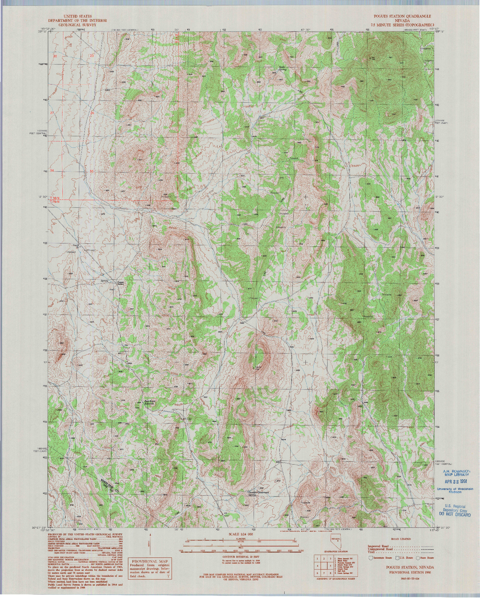 USGS 1:24000-SCALE QUADRANGLE FOR POGUES STATION, NV 1990