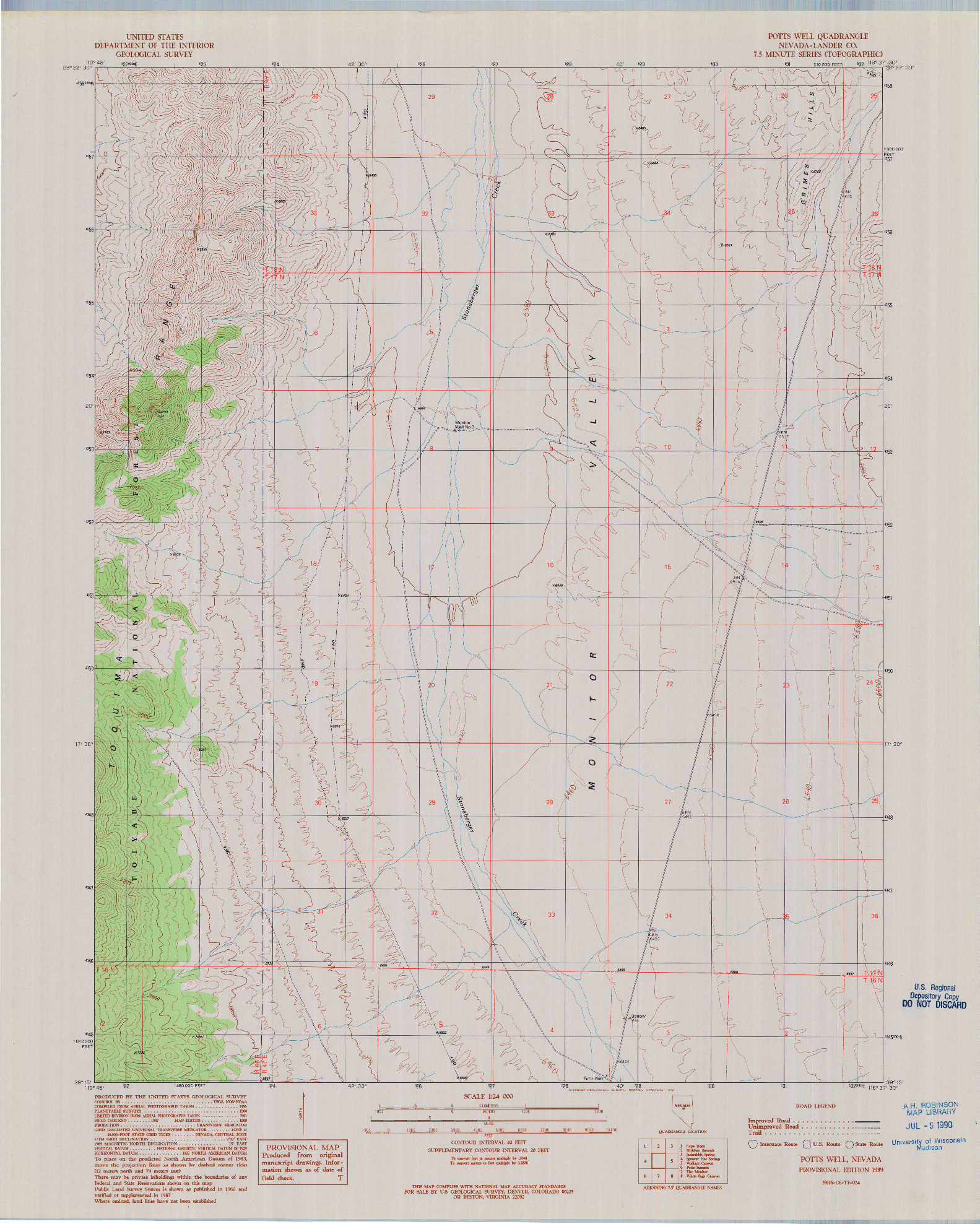 USGS 1:24000-SCALE QUADRANGLE FOR POTTS WELL, NV 1989