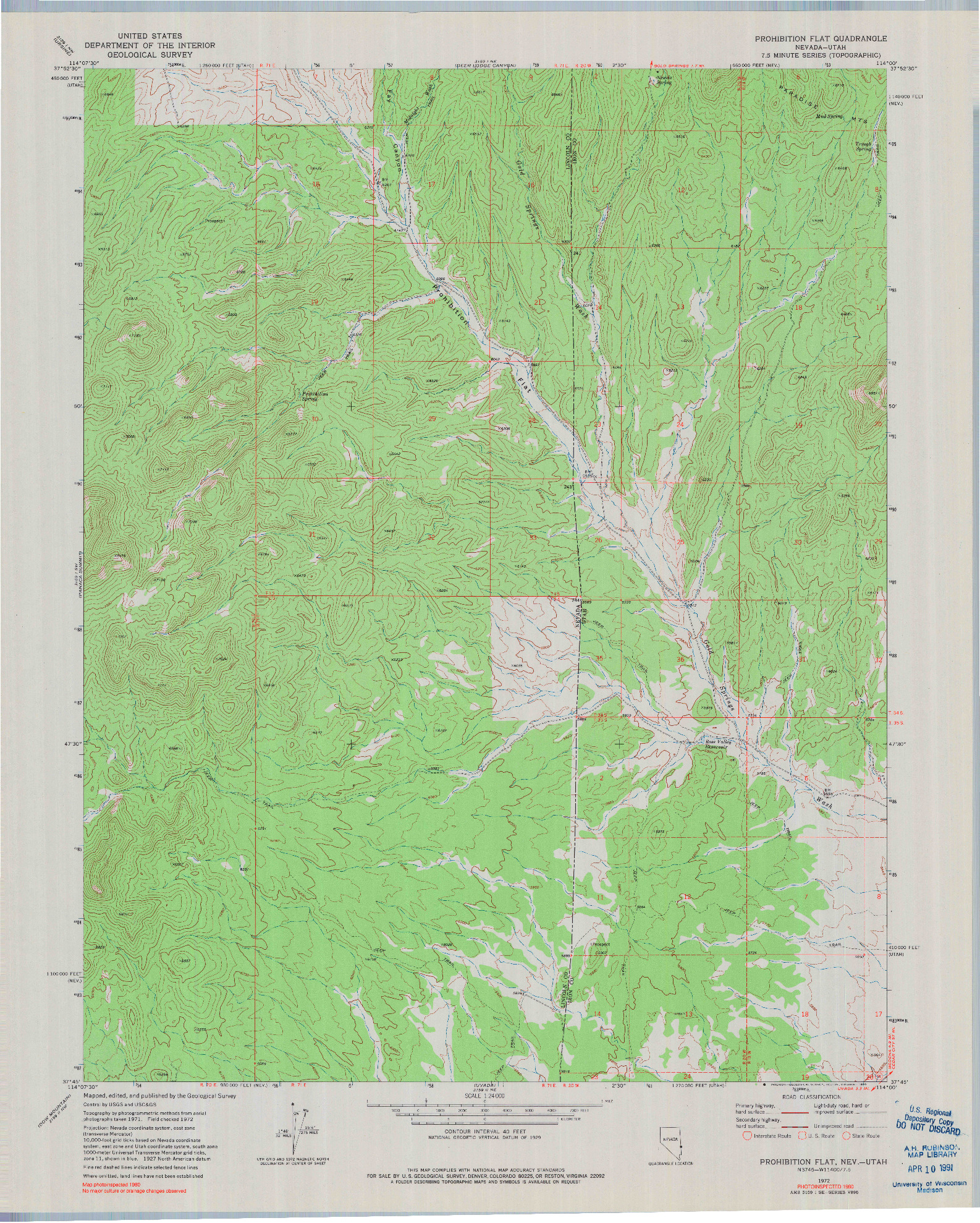USGS 1:24000-SCALE QUADRANGLE FOR PROHIBITION FLAT, NV 1972