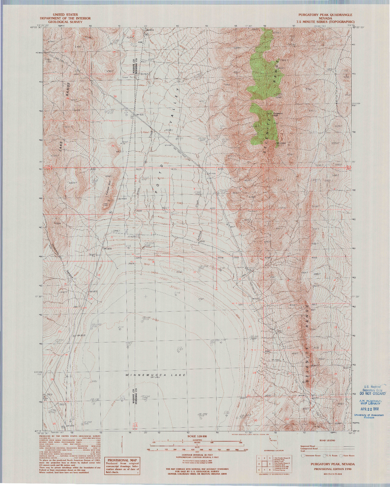 USGS 1:24000-SCALE QUADRANGLE FOR PURGATORY PEAK, NV 1990