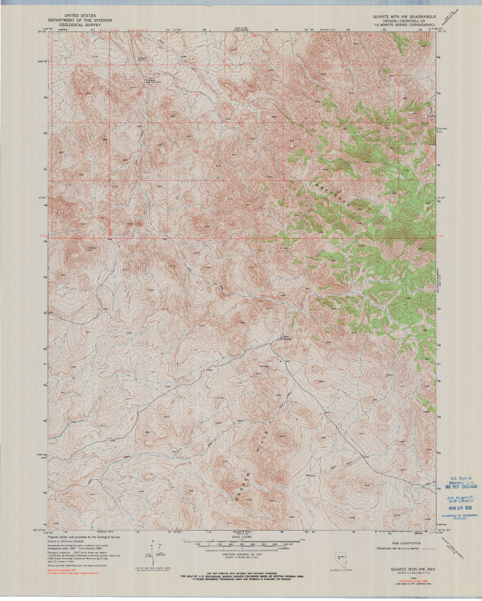USGS 1:24000-SCALE QUADRANGLE FOR QUARTZ MTN. NW, NV 1969