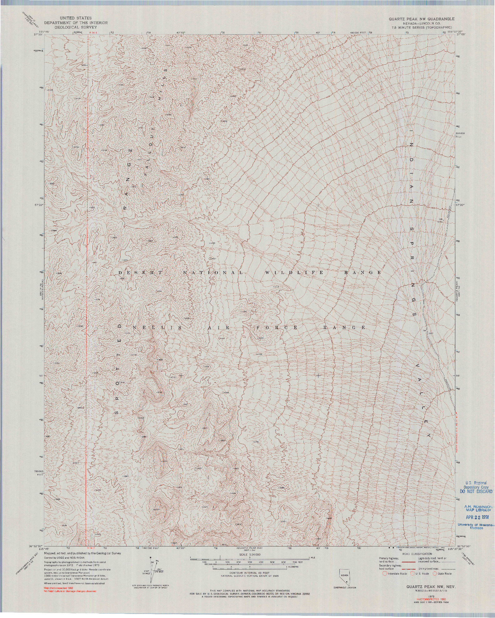USGS 1:24000-SCALE QUADRANGLE FOR QUARTZ PEAK NW, NV 1973