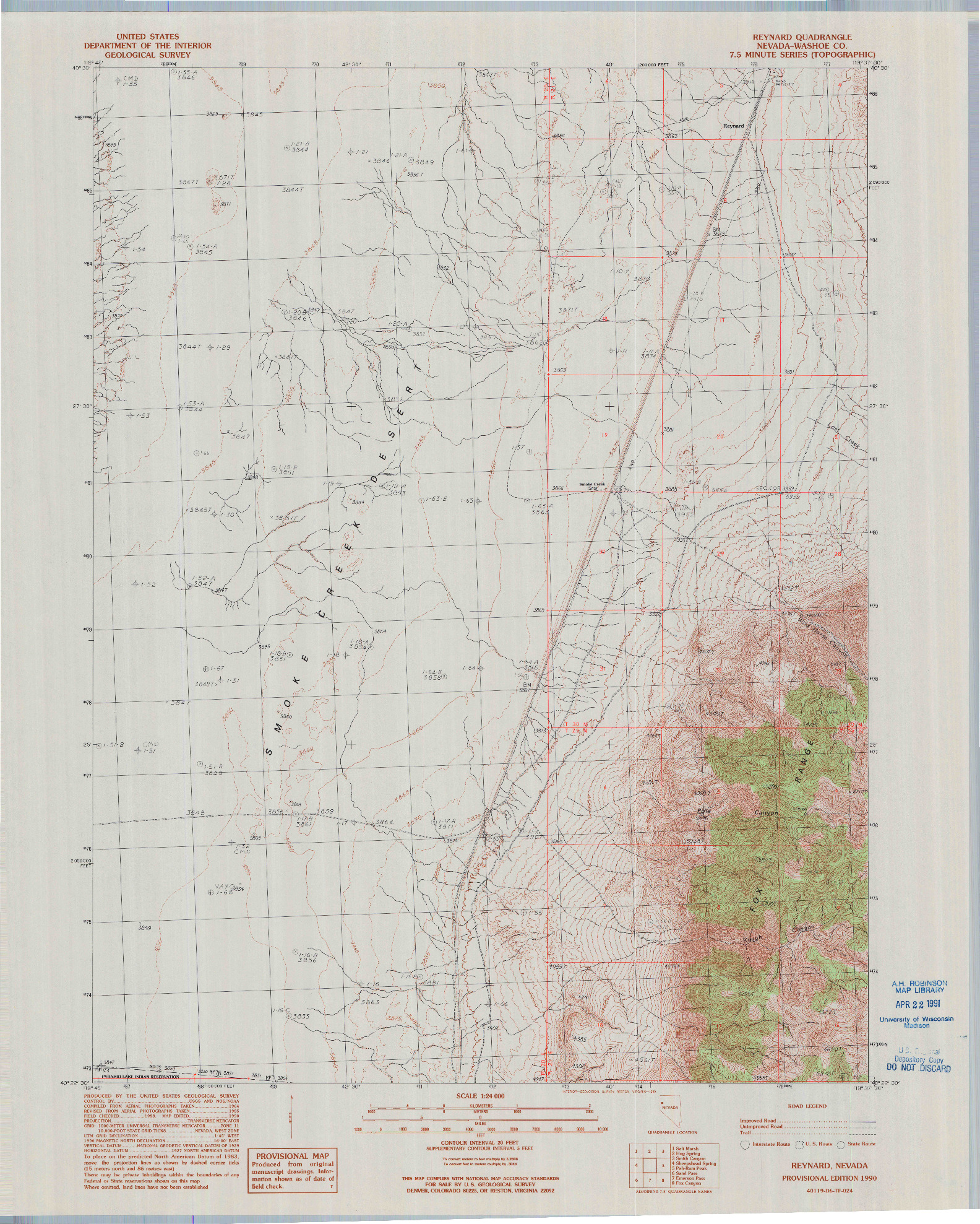 USGS 1:24000-SCALE QUADRANGLE FOR REYNARD, NV 1990