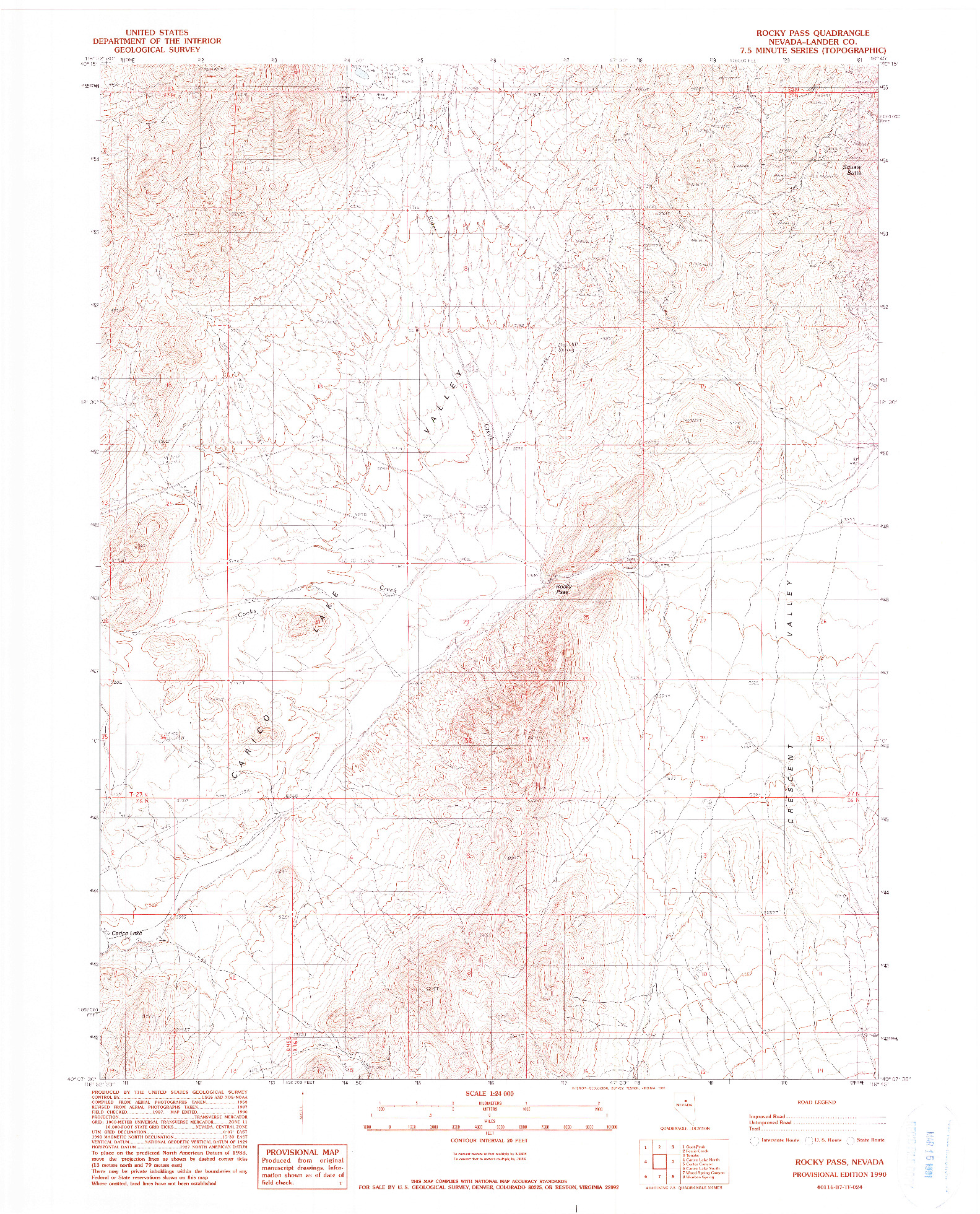 USGS 1:24000-SCALE QUADRANGLE FOR ROCKY PASS, NV 1990