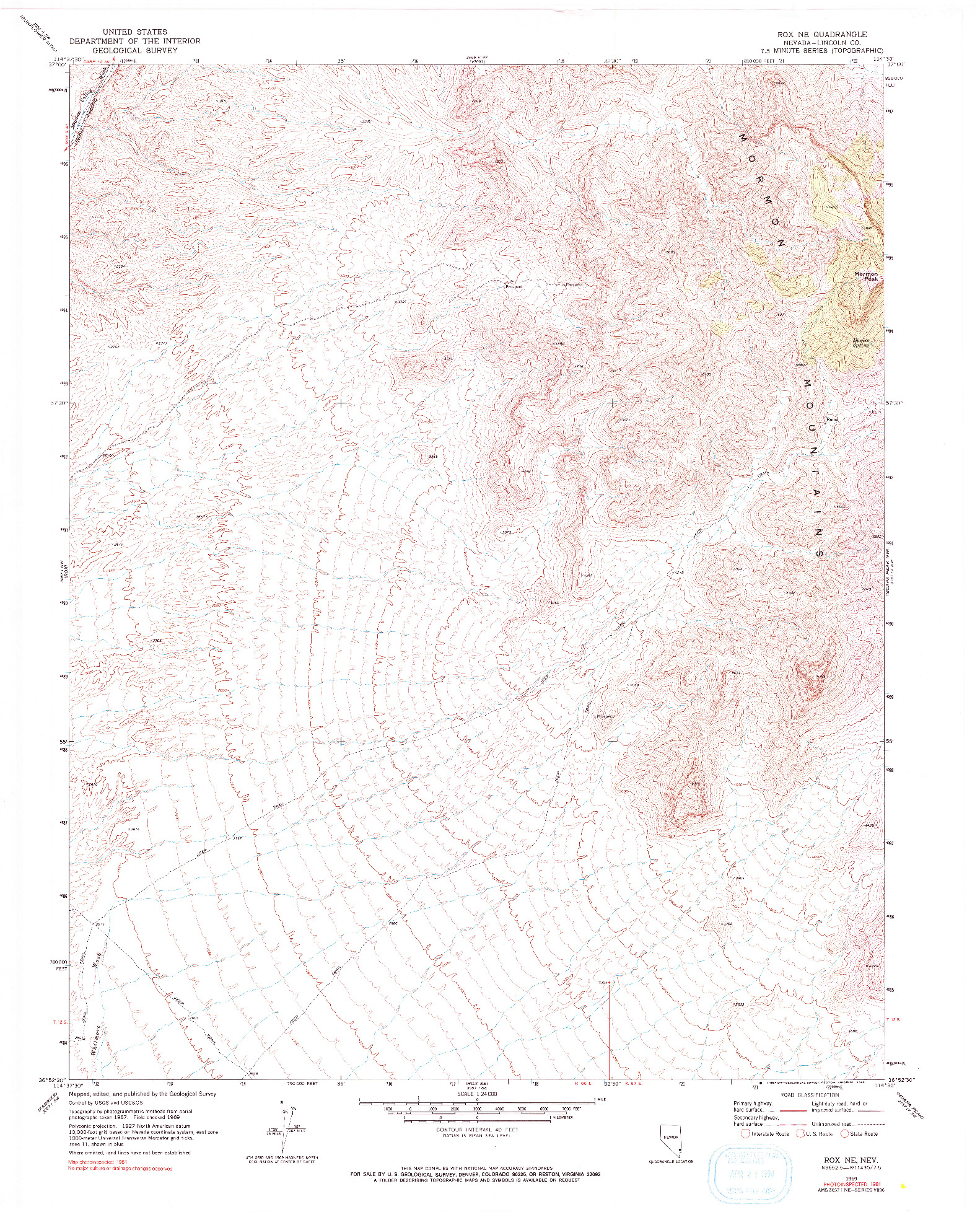 USGS 1:24000-SCALE QUADRANGLE FOR ROX NE, NV 1969