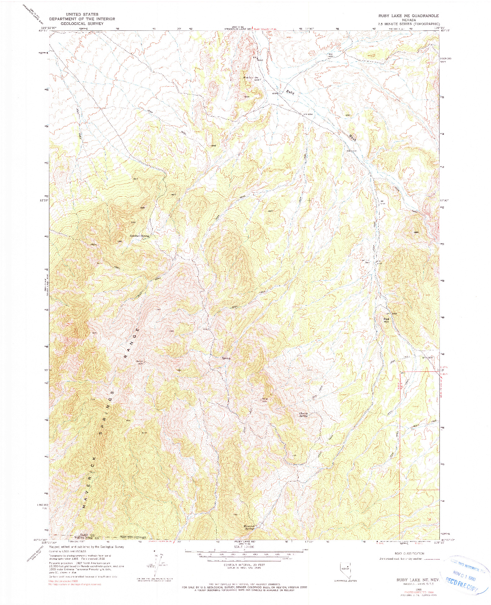 USGS 1:24000-SCALE QUADRANGLE FOR RUBY LAKE NE, NV 1968
