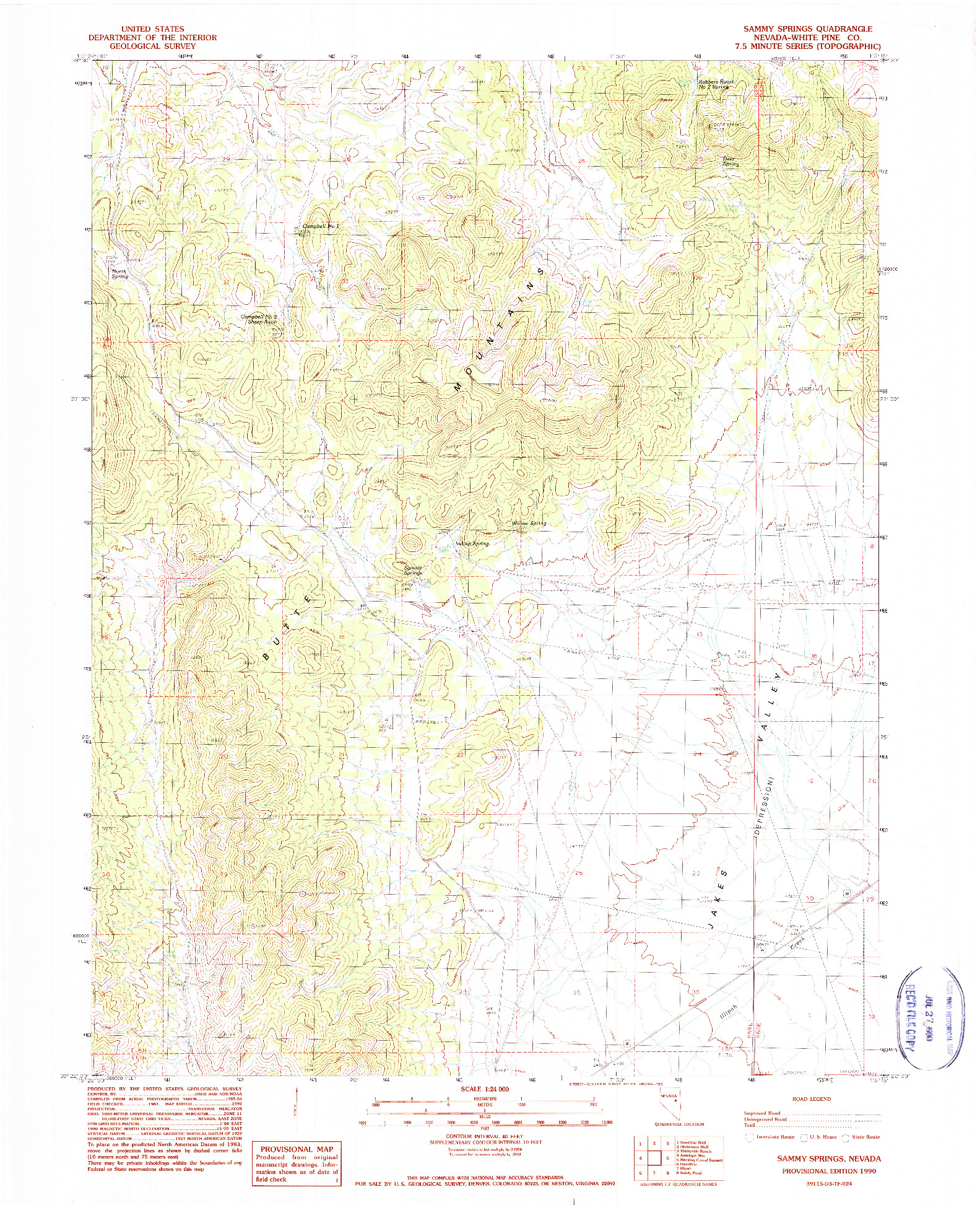 USGS 1:24000-SCALE QUADRANGLE FOR SAMMY SPRINGS, NV 1990