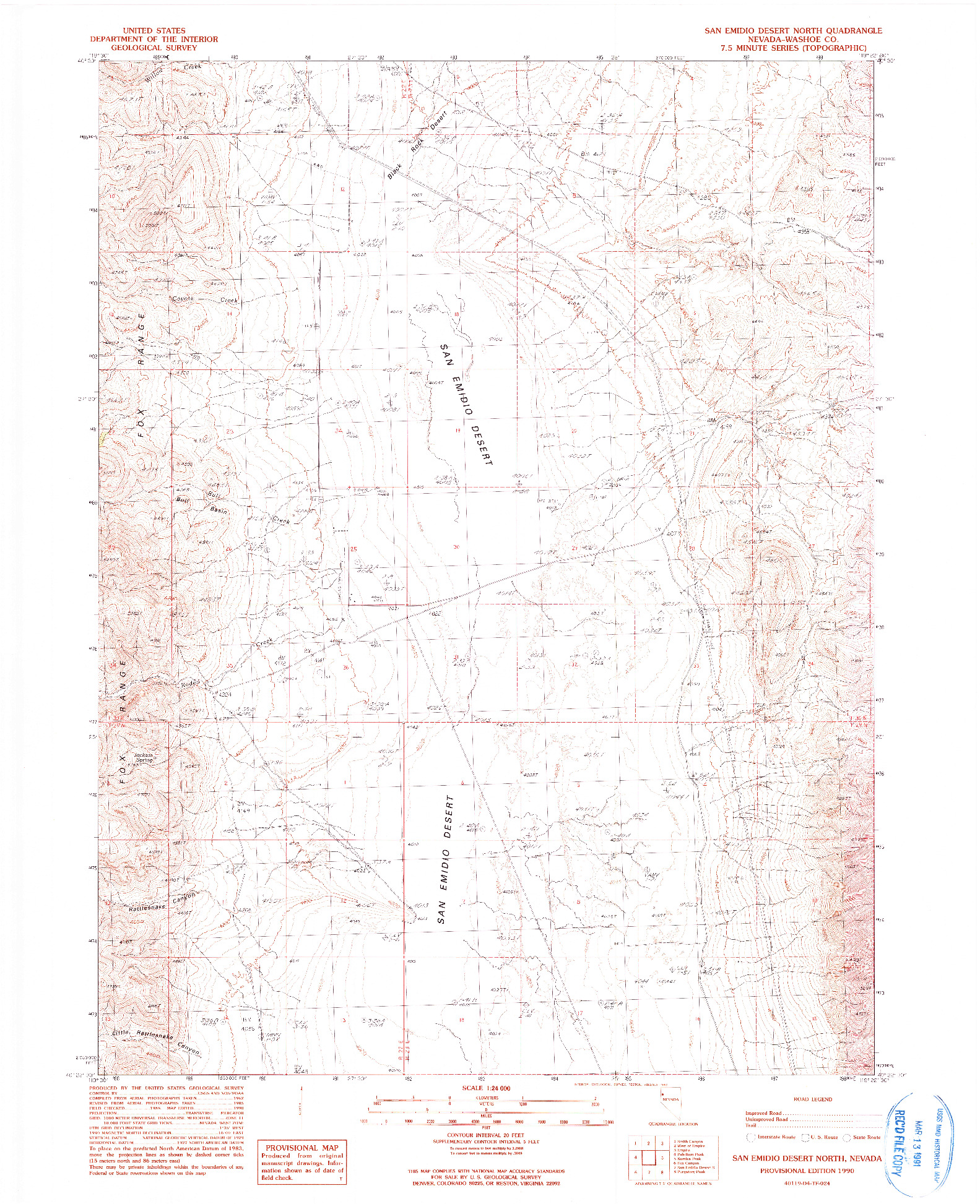 USGS 1:24000-SCALE QUADRANGLE FOR SAN EMIDIO DESERT NORTH, NV 1990