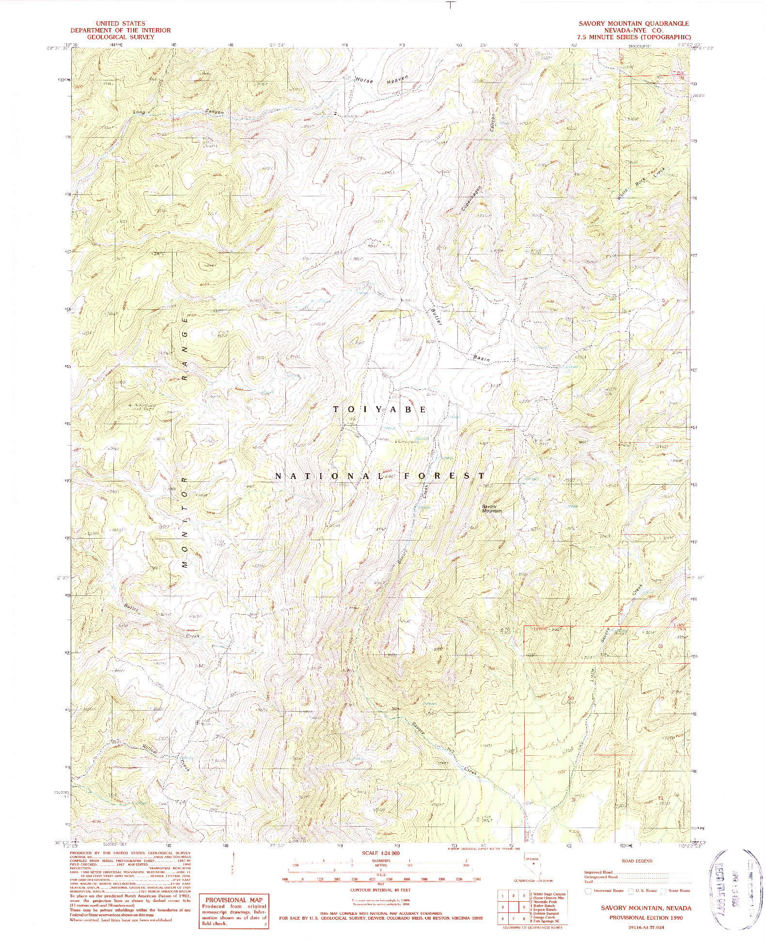 USGS 1:24000-SCALE QUADRANGLE FOR SAVORY MOUNTAIN, NV 1990