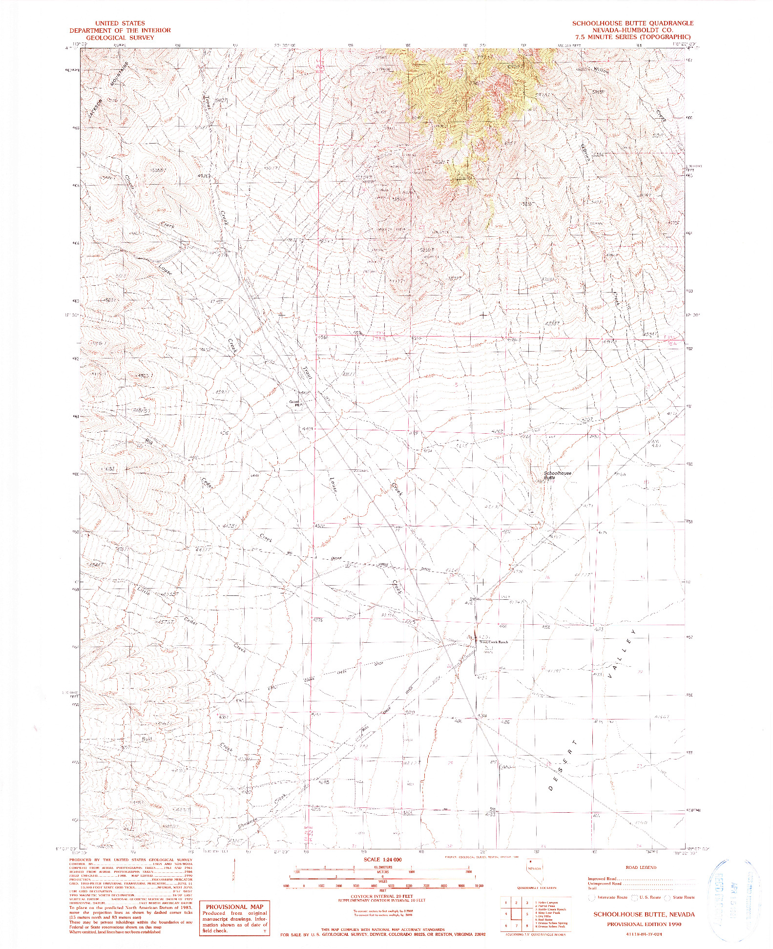 USGS 1:24000-SCALE QUADRANGLE FOR SCHOOLHOUSE BUTTE, NV 1990