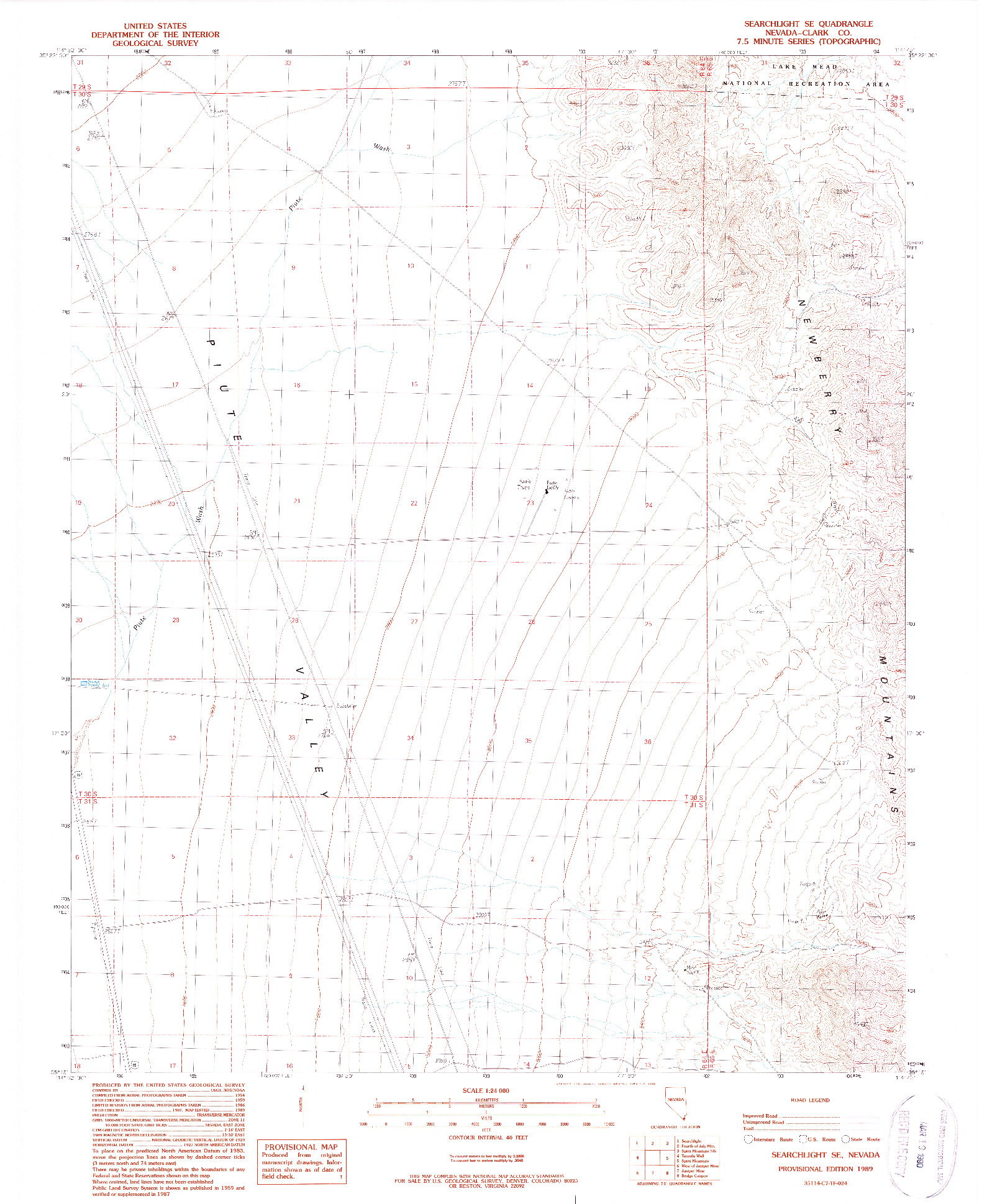 USGS 1:24000-SCALE QUADRANGLE FOR SEARCHLIGHT SE, NV 1989