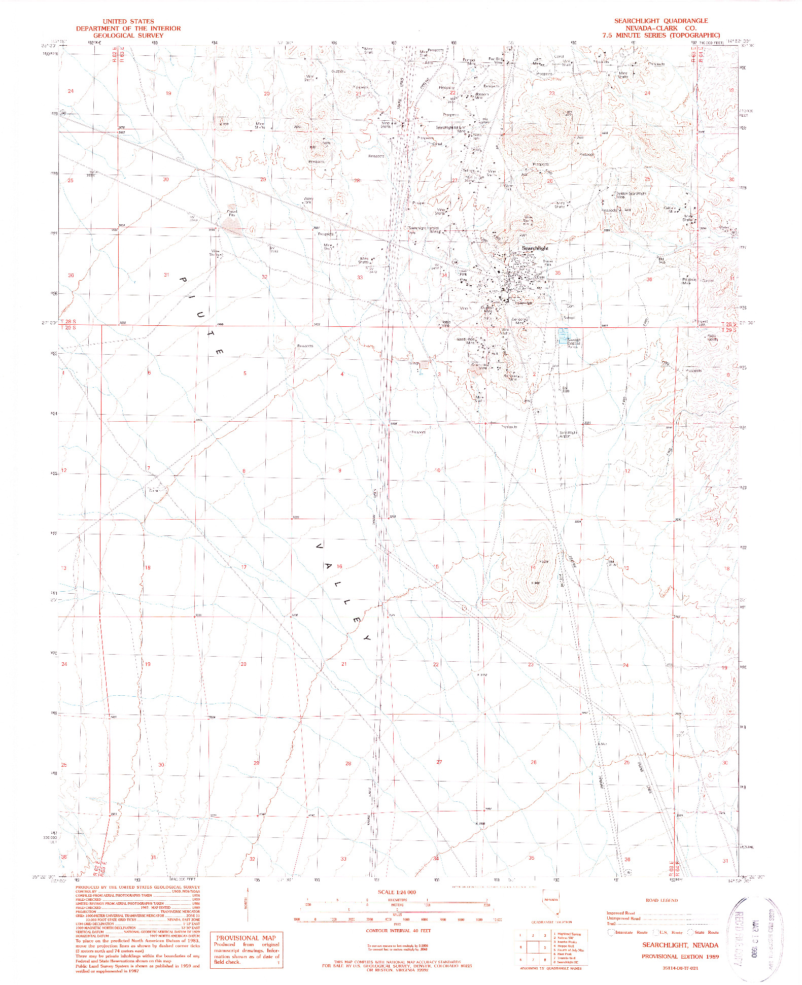 USGS 1:24000-SCALE QUADRANGLE FOR SEARCHLIGHT, NV 1989