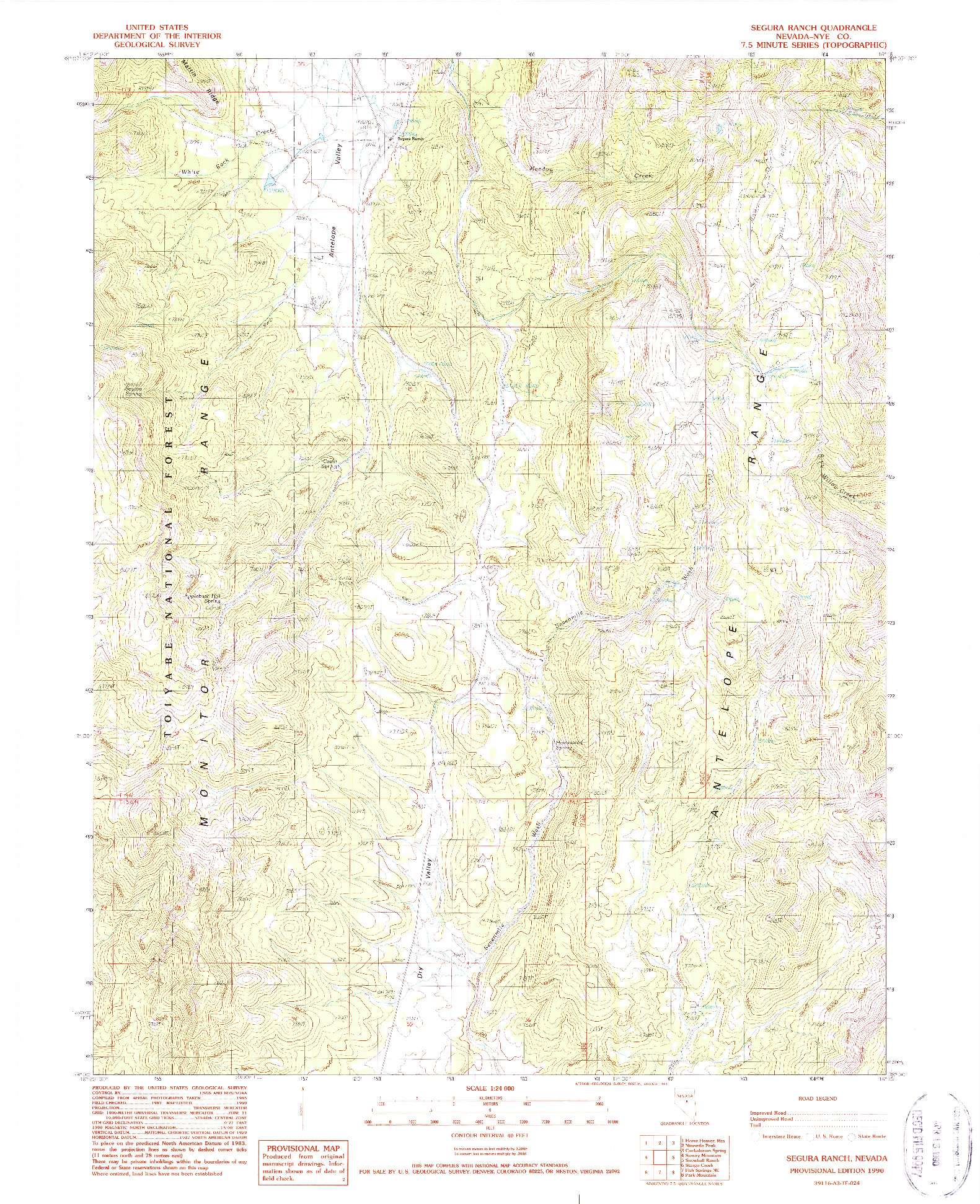USGS 1:24000-SCALE QUADRANGLE FOR SEGURA RANCH, NV 1990