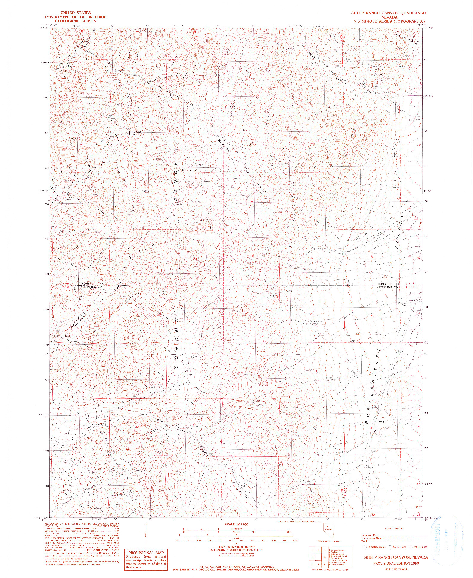 USGS 1:24000-SCALE QUADRANGLE FOR SHEEP RANCH CANYON, NV 1990