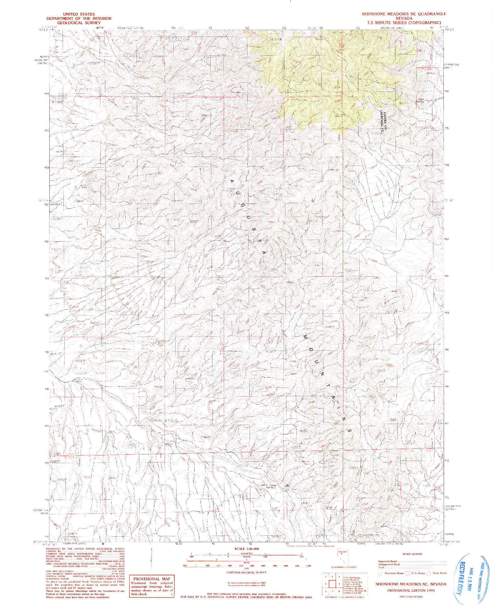 USGS 1:24000-SCALE QUADRANGLE FOR SHOSHONE MEADOWS NE, NV 1990