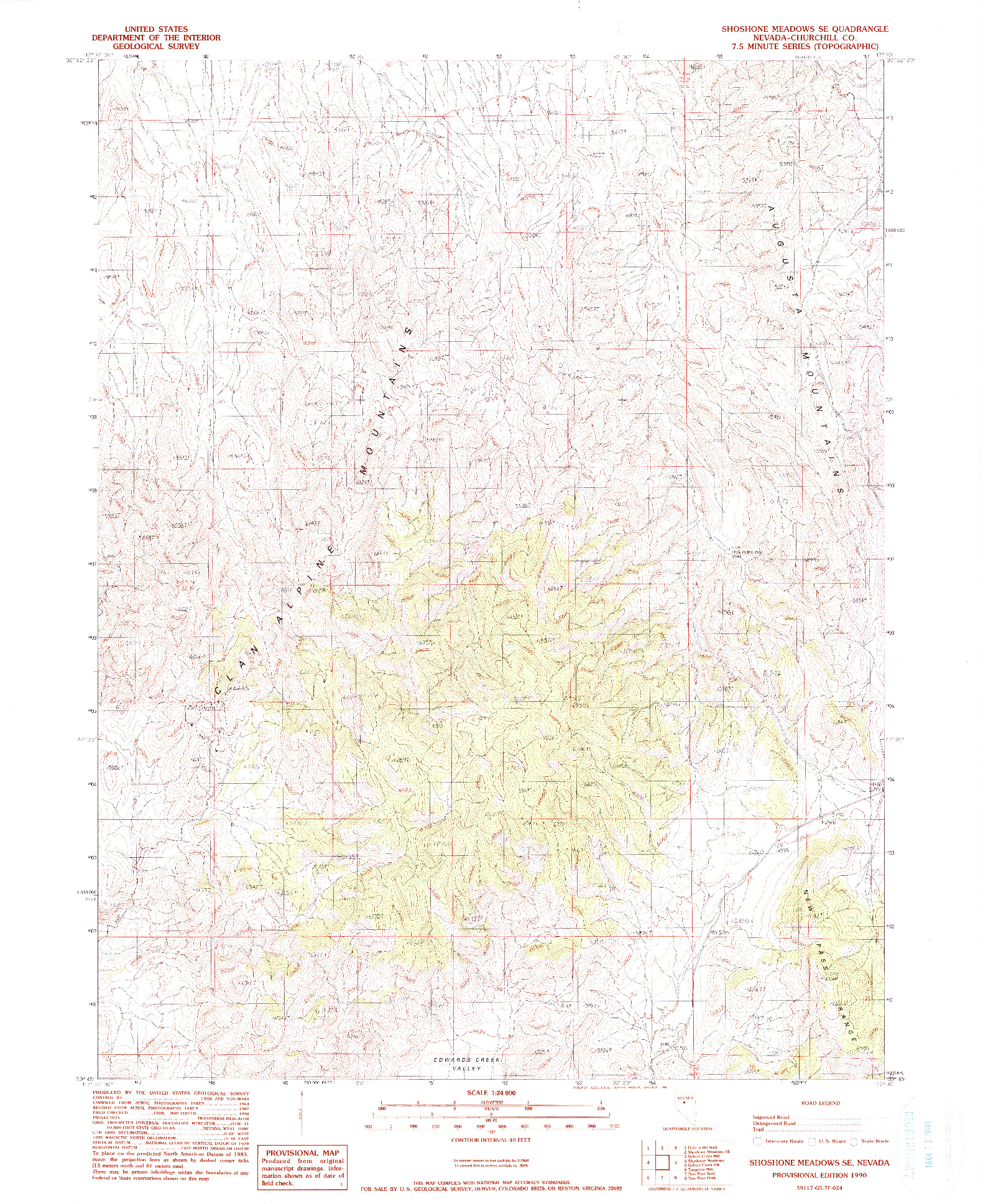 USGS 1:24000-SCALE QUADRANGLE FOR SHOSHONE MEADOWS SE, NV 1990