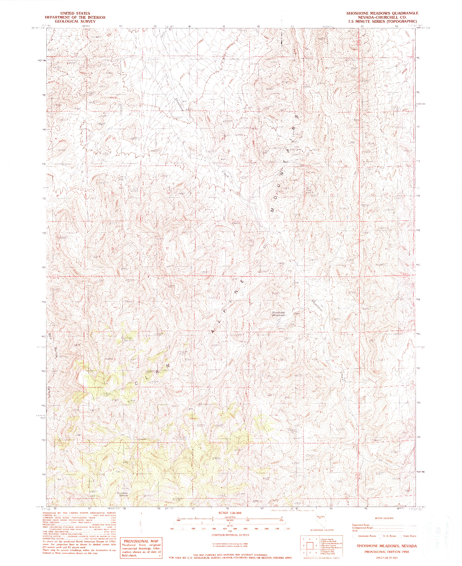 USGS 1:24000-SCALE QUADRANGLE FOR SHOSHONE MEADOWS, NV 1990