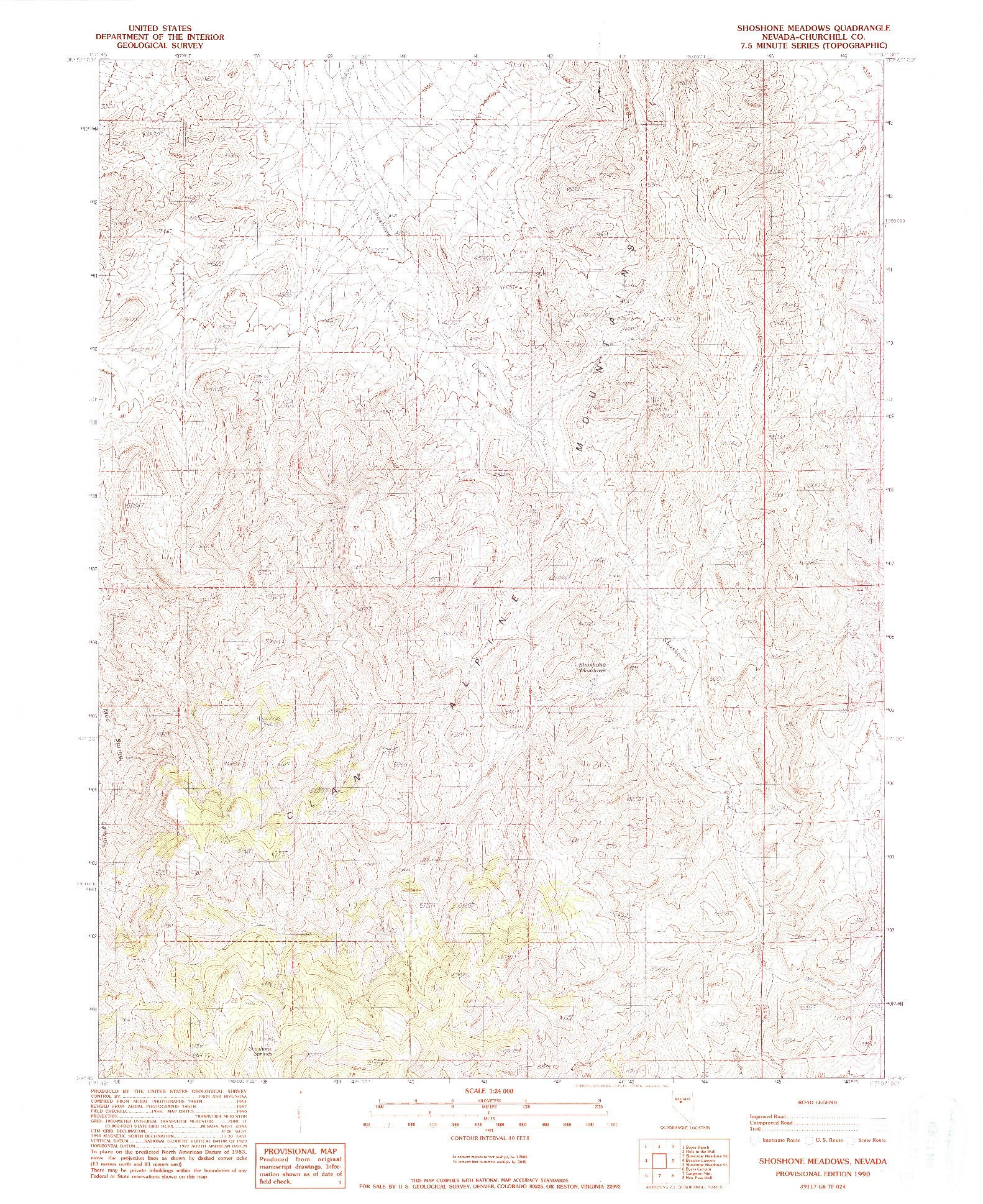 USGS 1:24000-SCALE QUADRANGLE FOR SHOSHONE MEADOWS, NV 1990