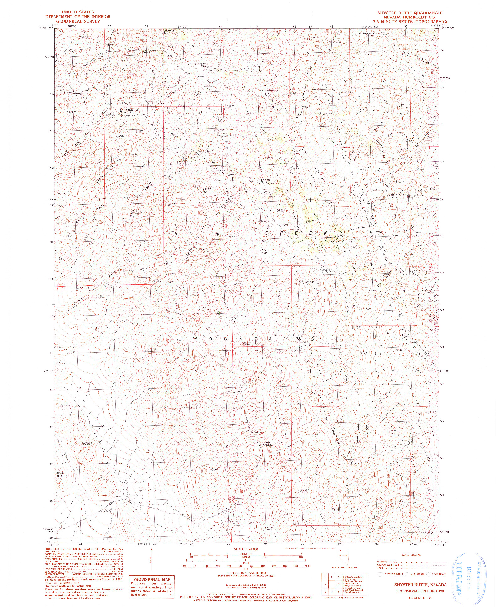 USGS 1:24000-SCALE QUADRANGLE FOR SHYSTER BUTTE, NV 1990