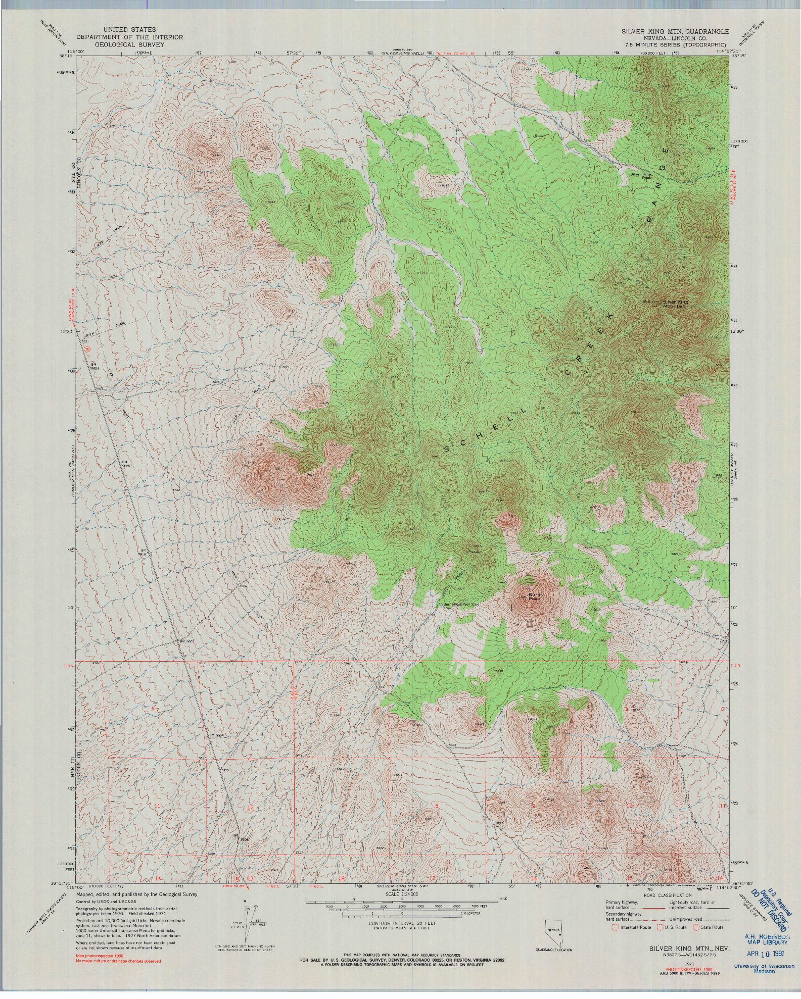 USGS 1:24000-SCALE QUADRANGLE FOR SILVER KING MTN., NV 1971