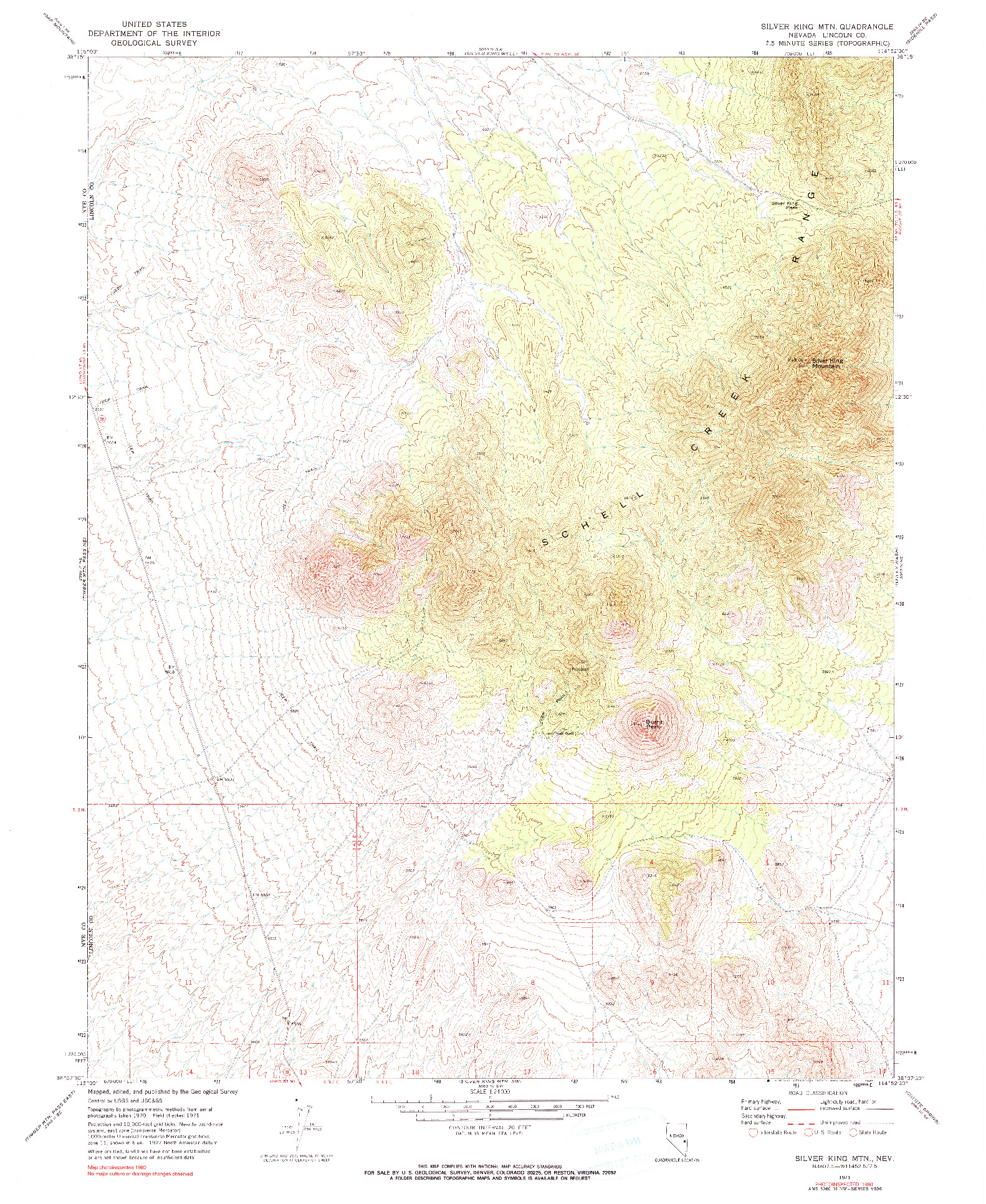 USGS 1:24000-SCALE QUADRANGLE FOR SILVER KING MTN, NV 1971