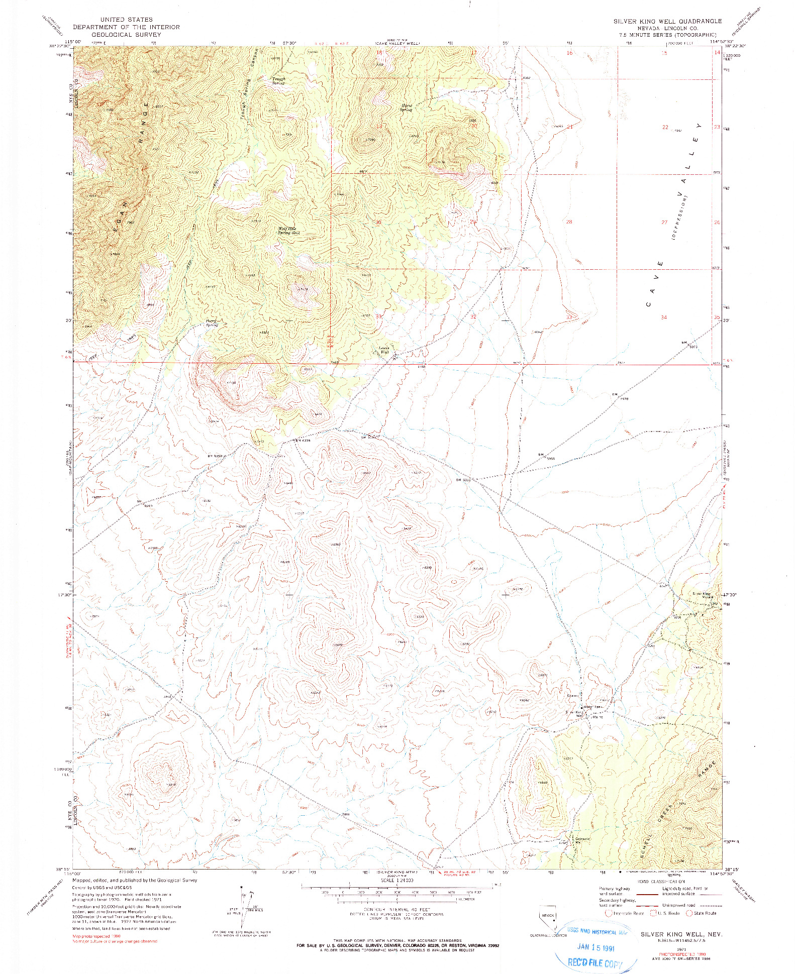 USGS 1:24000-SCALE QUADRANGLE FOR SILVER KING WELL, NV 1971