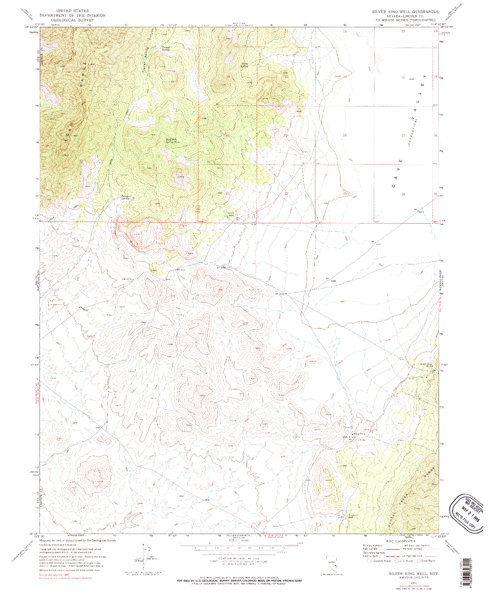 USGS 1:24000-SCALE QUADRANGLE FOR SILVER KING WELL, NV 1971