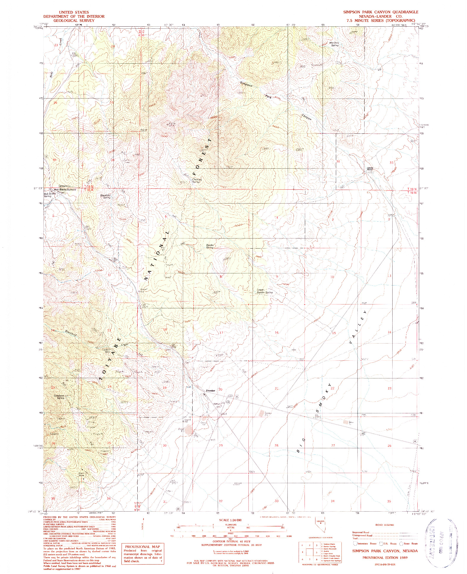 USGS 1:24000-SCALE QUADRANGLE FOR SIMPSON PARK CANYON, NV 1989