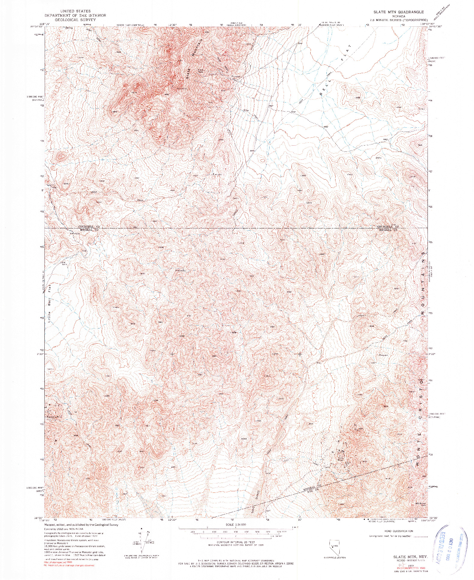 USGS 1:24000-SCALE QUADRANGLE FOR SLATE MTN, NV 1972