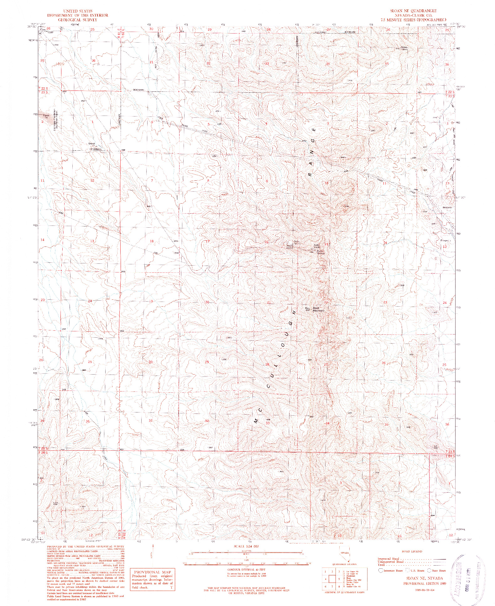 USGS 1:24000-SCALE QUADRANGLE FOR SLOAN NE, NV 1989