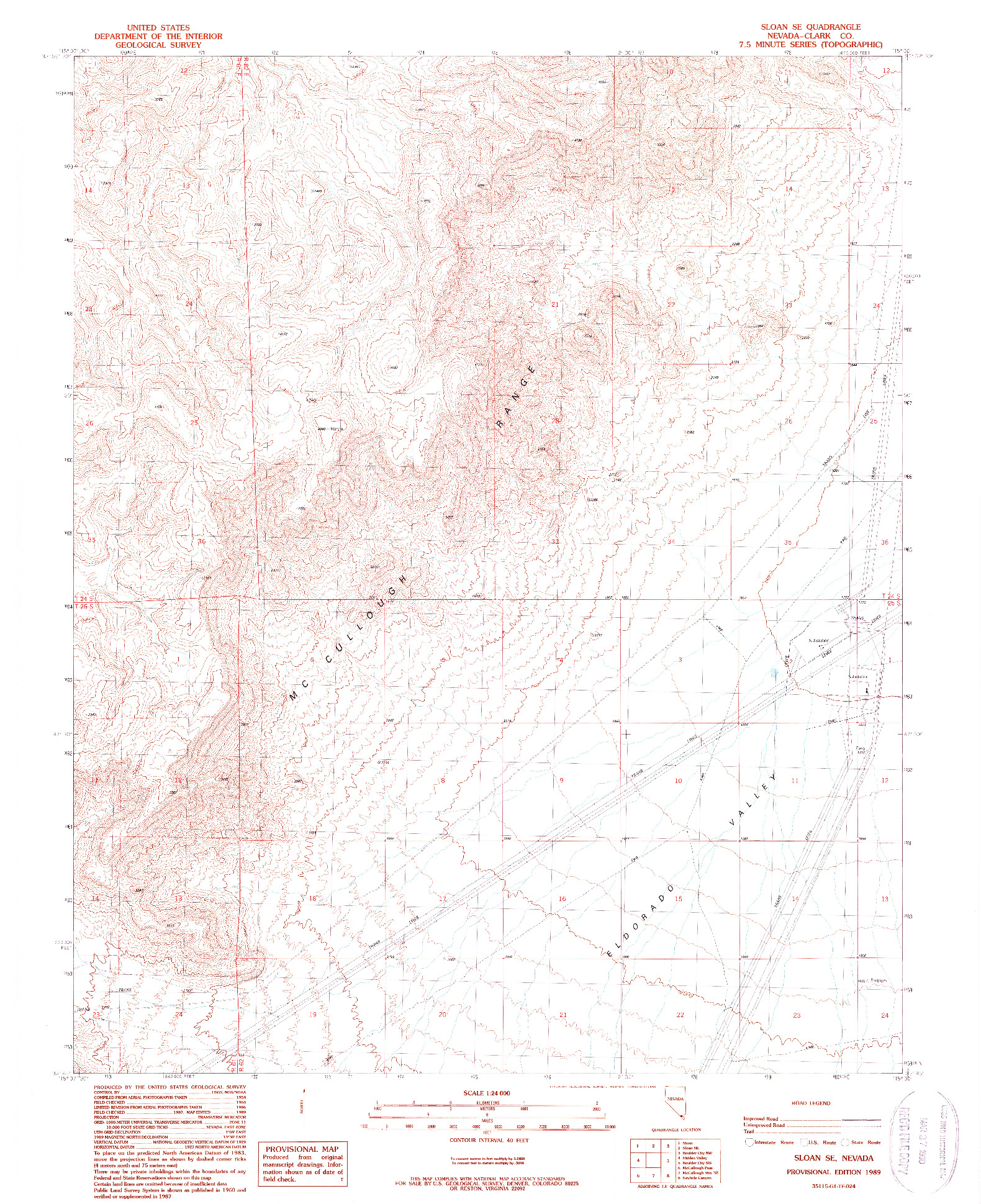 USGS 1:24000-SCALE QUADRANGLE FOR SLOAN SE, NV 1989