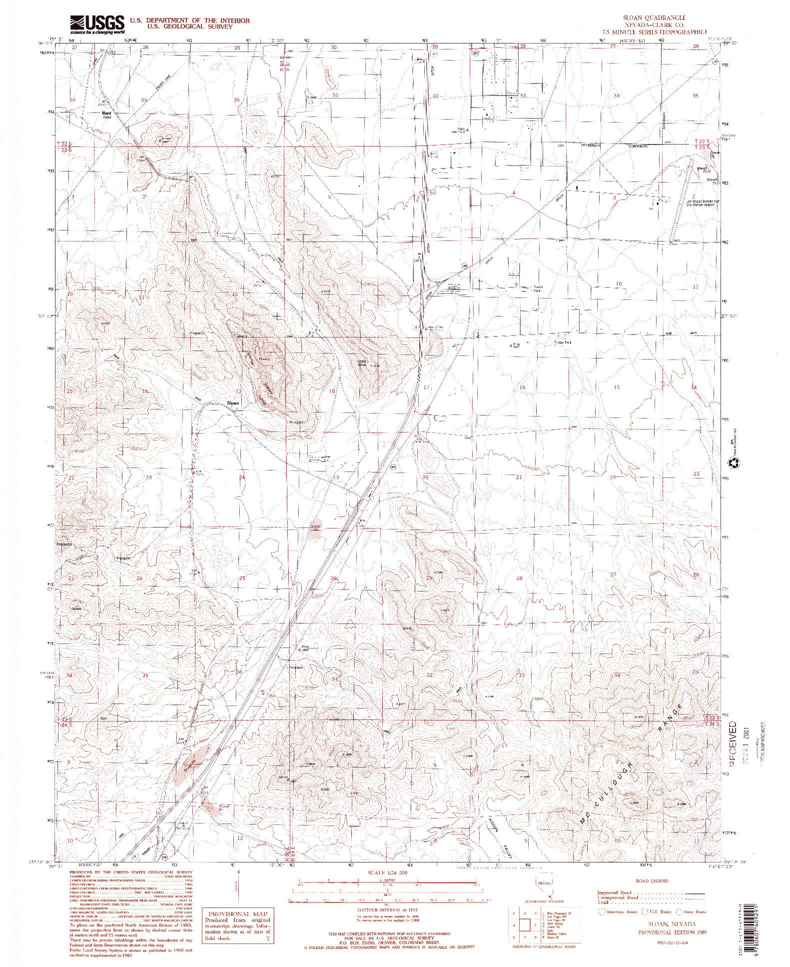 USGS 1:24000-SCALE QUADRANGLE FOR SLOAN, NV 1989
